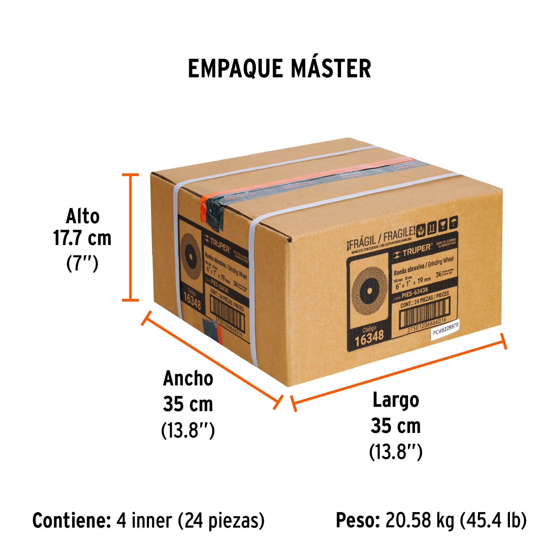 Rueda abrasiva p/esmeril 6"x19mm, óxido aluminio, grano 36 - Empaque
