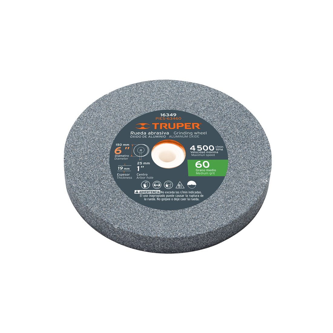 Rueda abrasiva p/esmeril 6"x19mm, óxido aluminio, grano 60