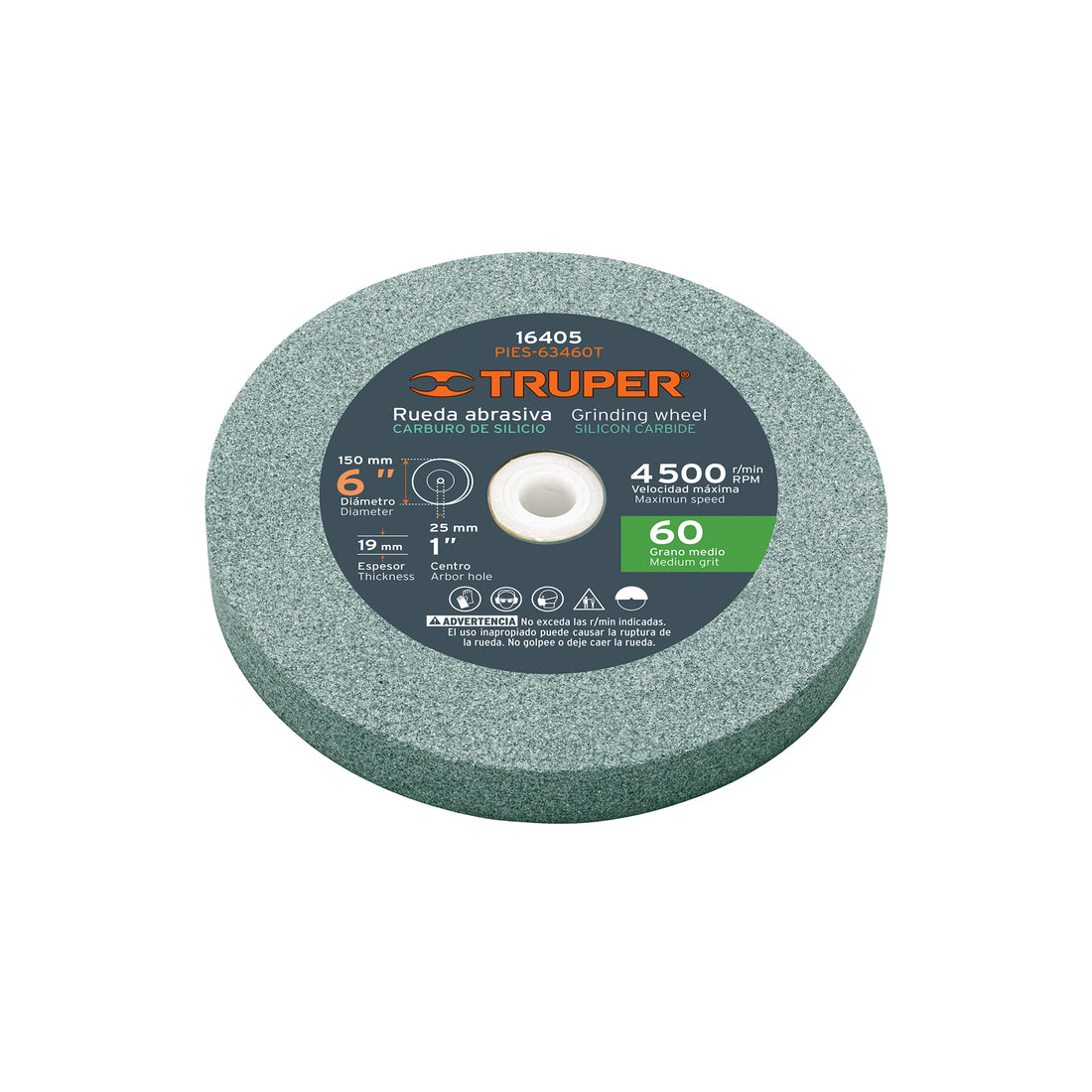 Rueda abrasiva p/esmeril 6"x19mm, carburo silicio, grano 60