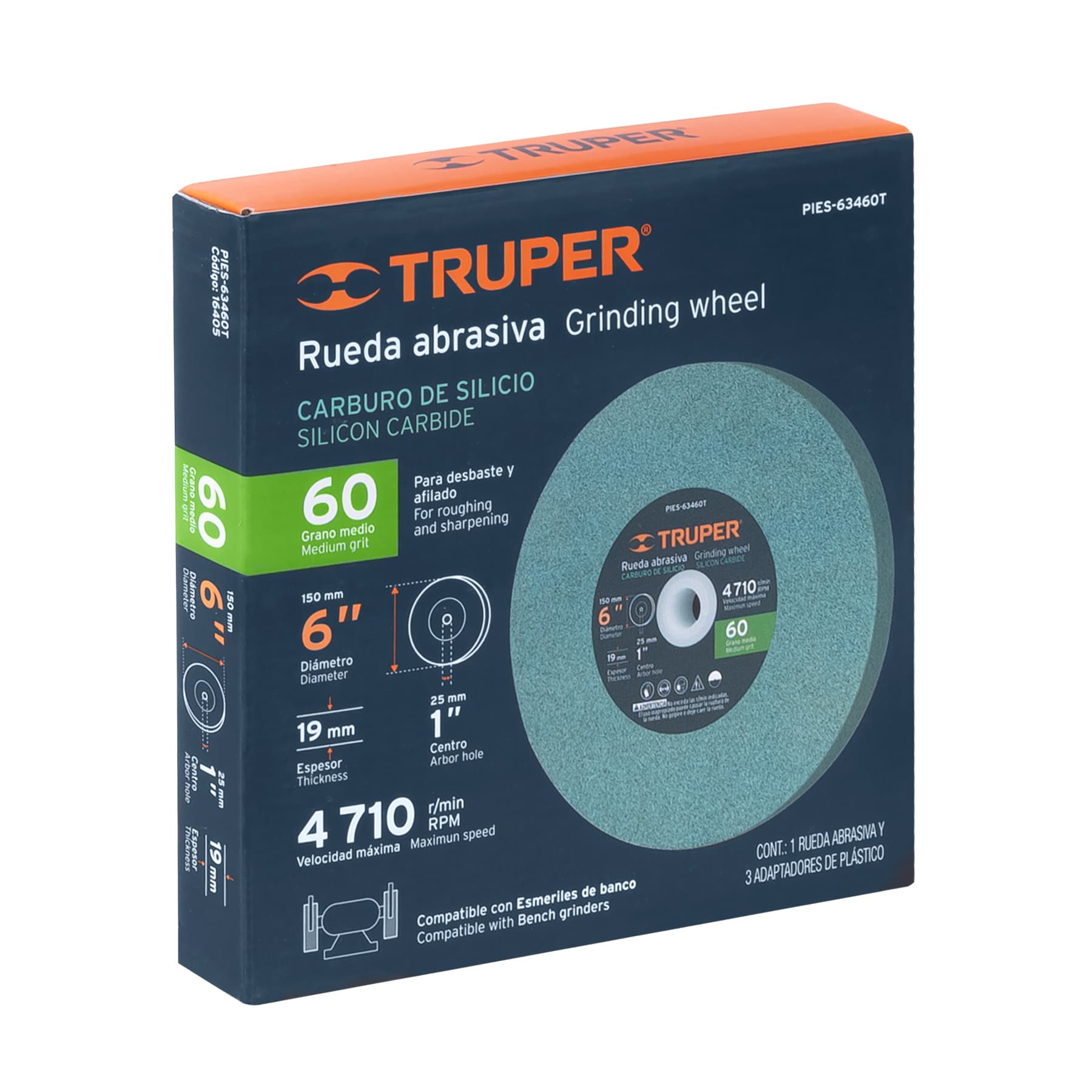 Rueda abrasiva p/esmeril 6"x19mm, carburo silicio, grano 60