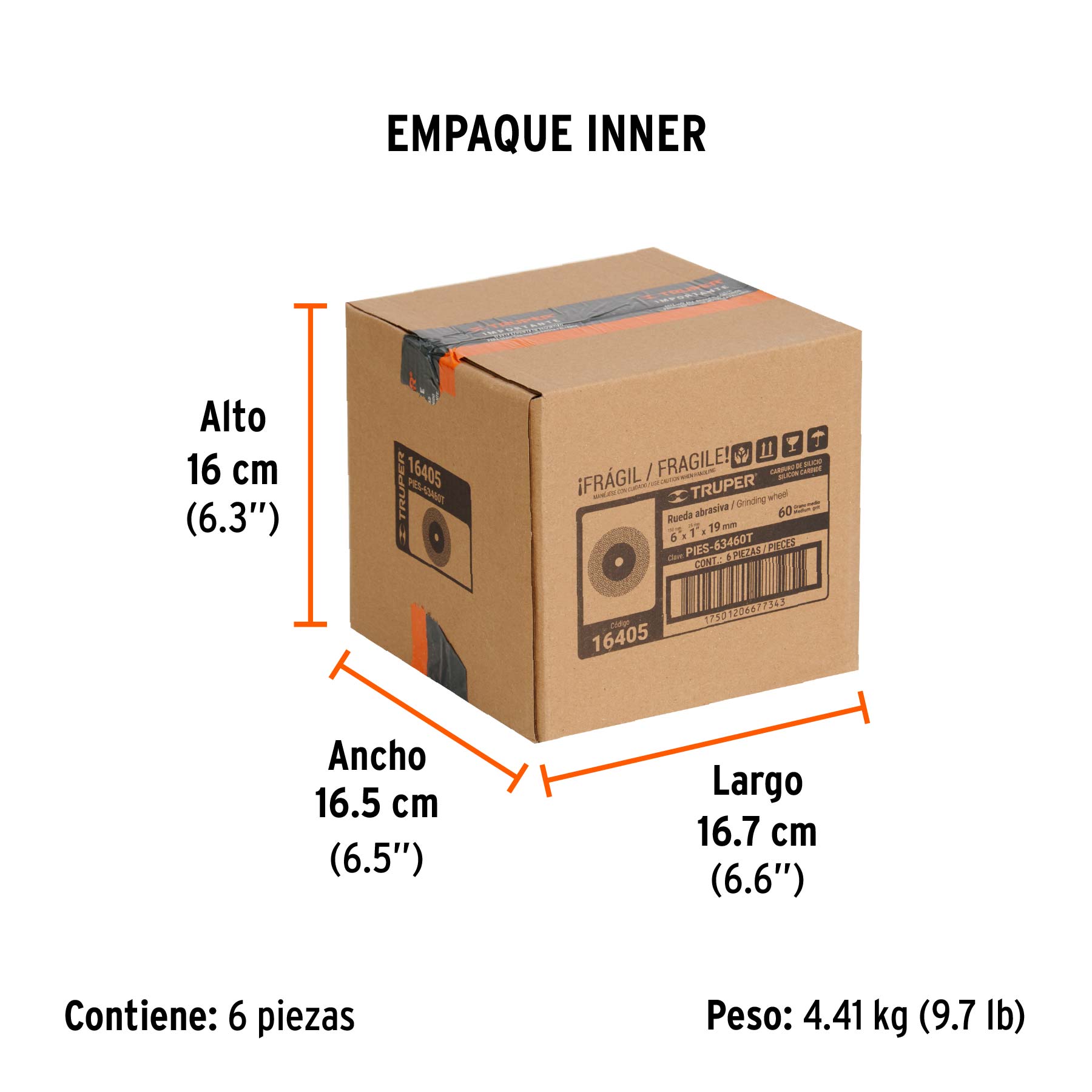Rueda abrasiva p/esmeril 6"x19mm, carburo silicio, grano 60 - Empaque