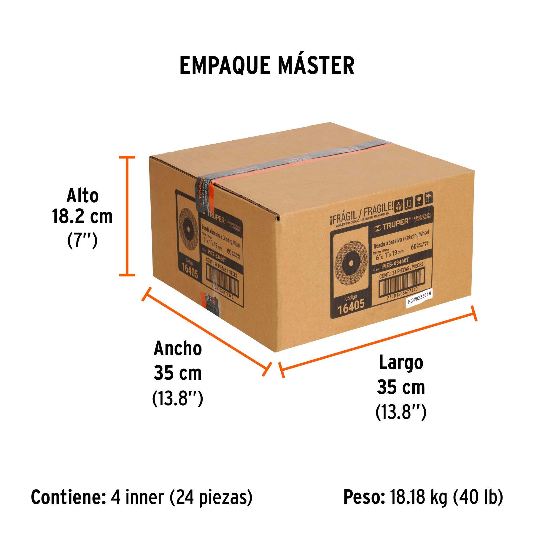 Rueda abrasiva p/esmeril 6"x19mm, carburo silicio, grano 60 - Empaque