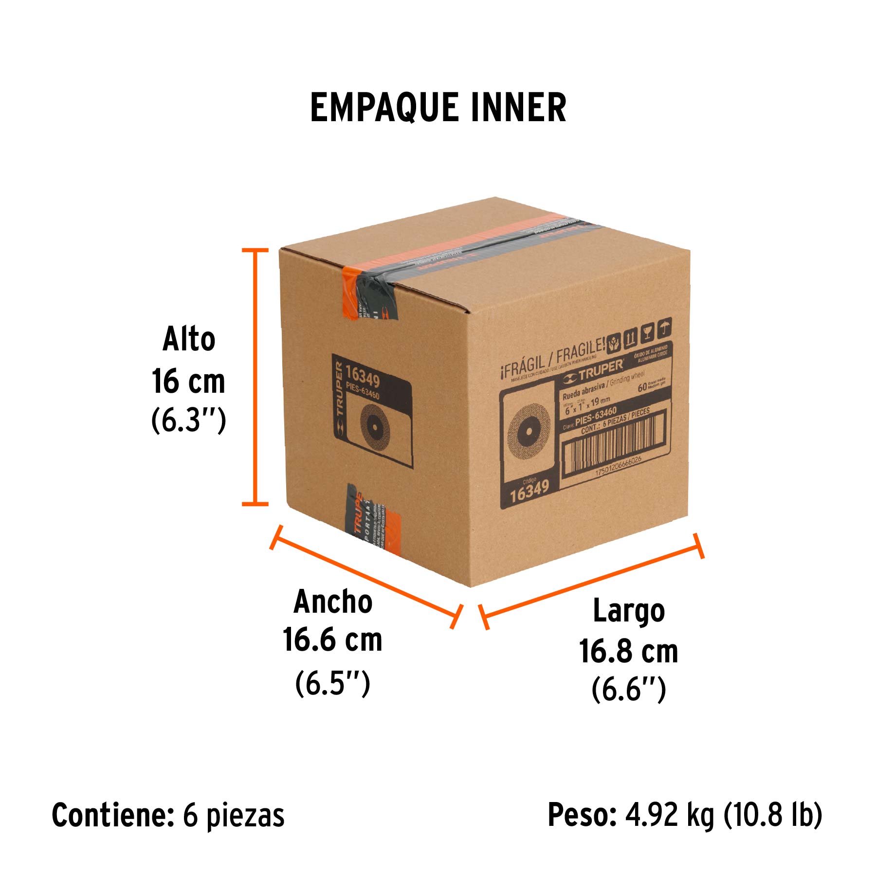 Rueda abrasiva p/esmeril 6"x19mm, óxido aluminio, grano 60 - Empaque