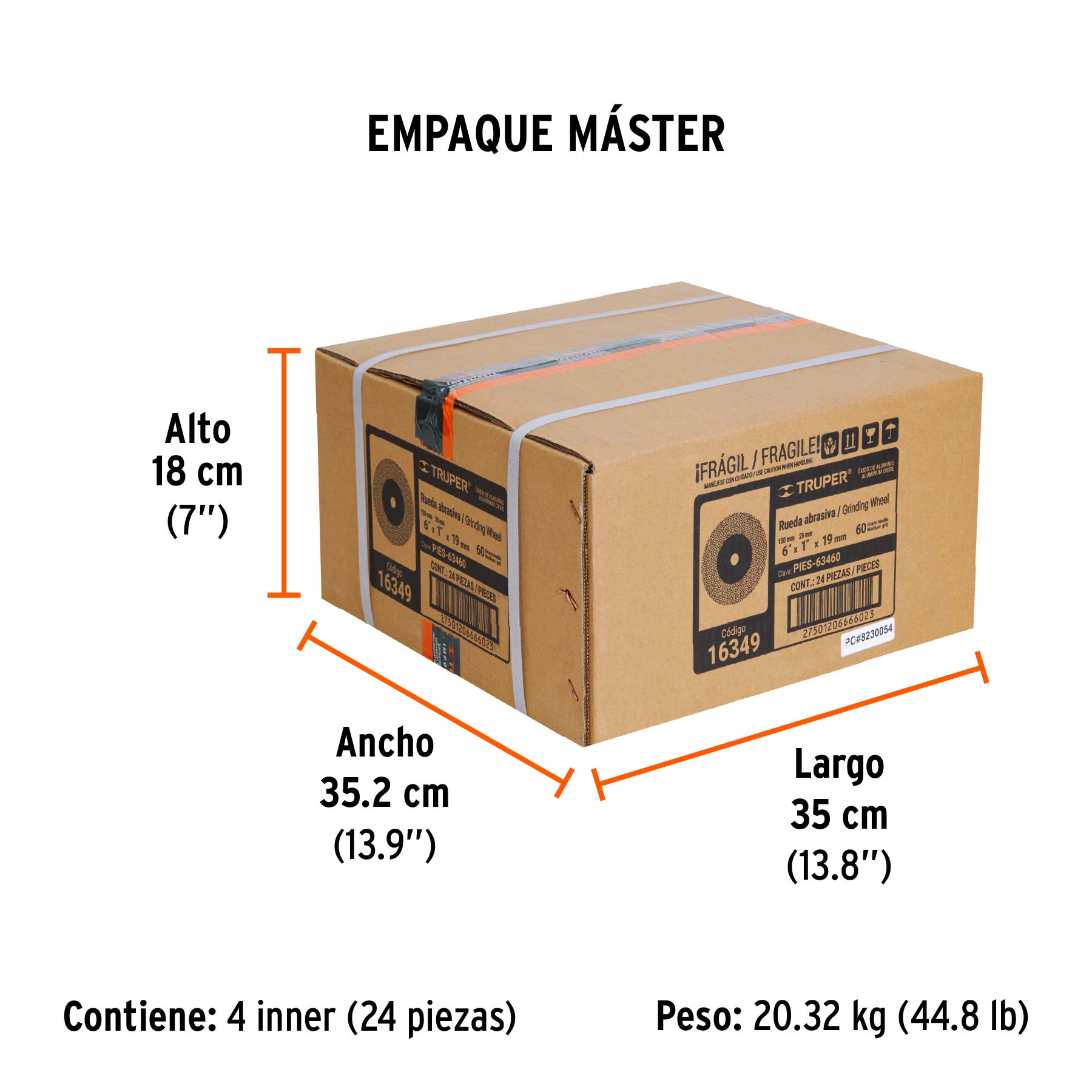 Rueda abrasiva p/esmeril 6"x19mm, óxido aluminio, grano 60 - Empaque