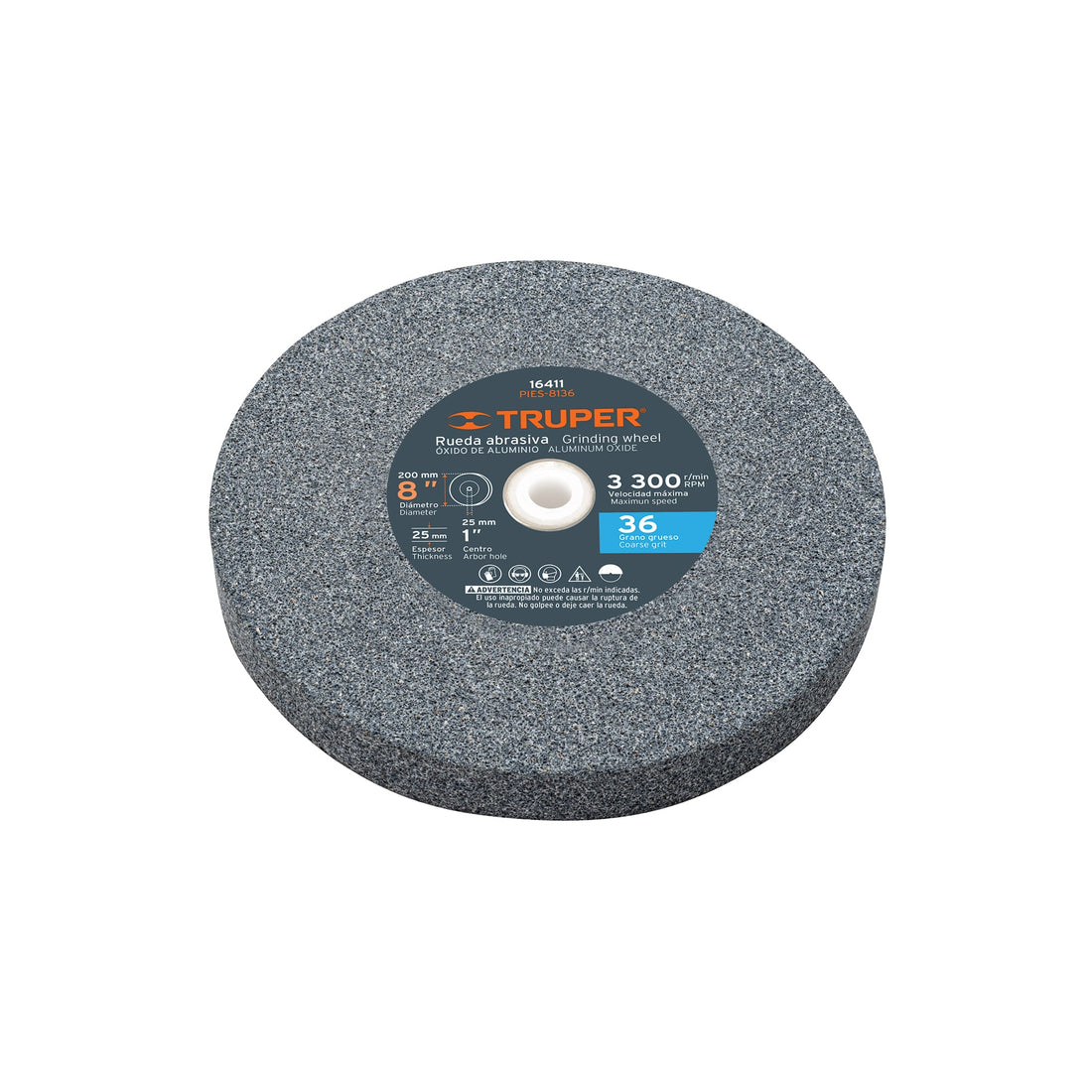 Rueda abrasiva p/esmeril 8"x25mm, óxido aluminio, grano 36