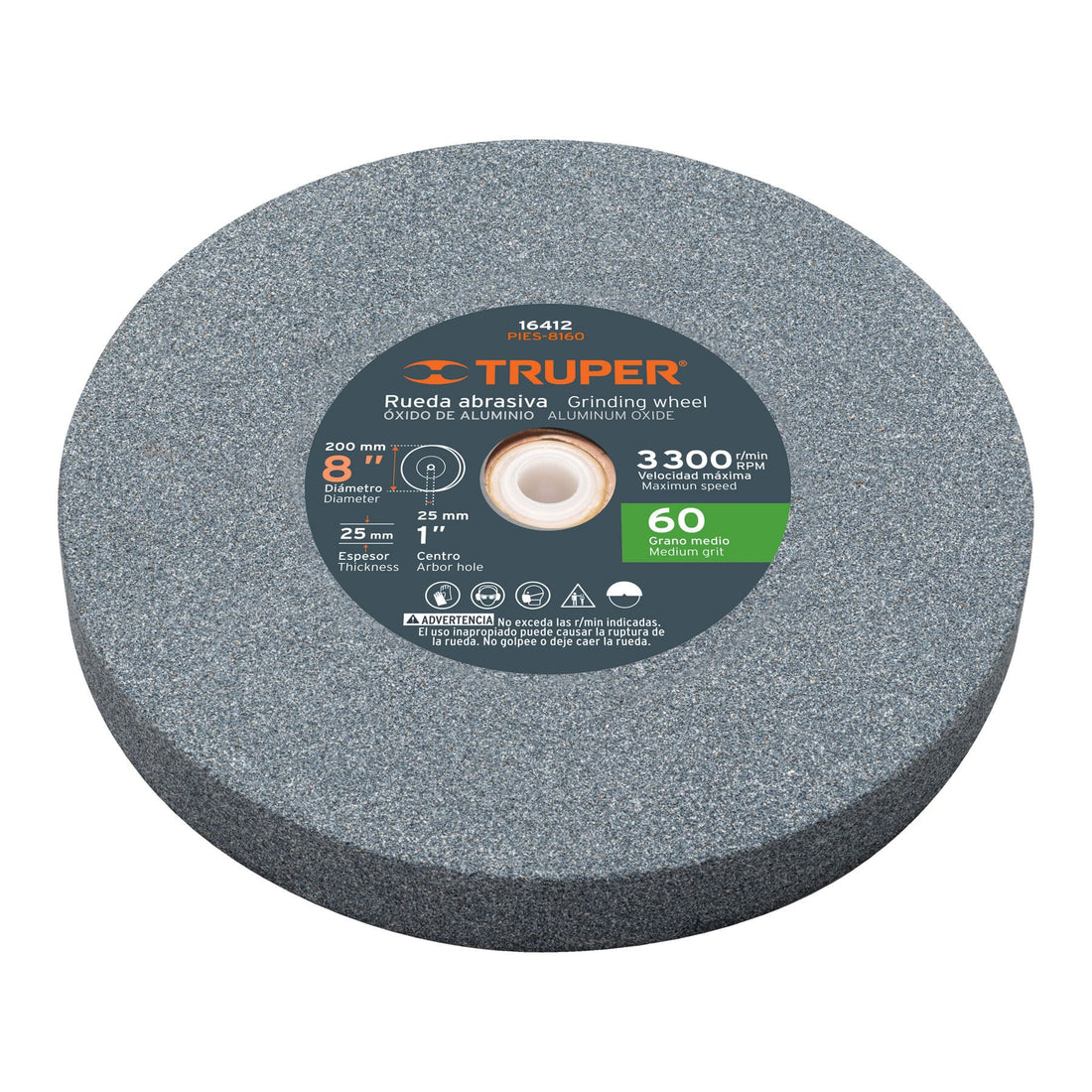 Rueda abrasiva p/esmeril 8"x25mm, óxido aluminio, grano 60