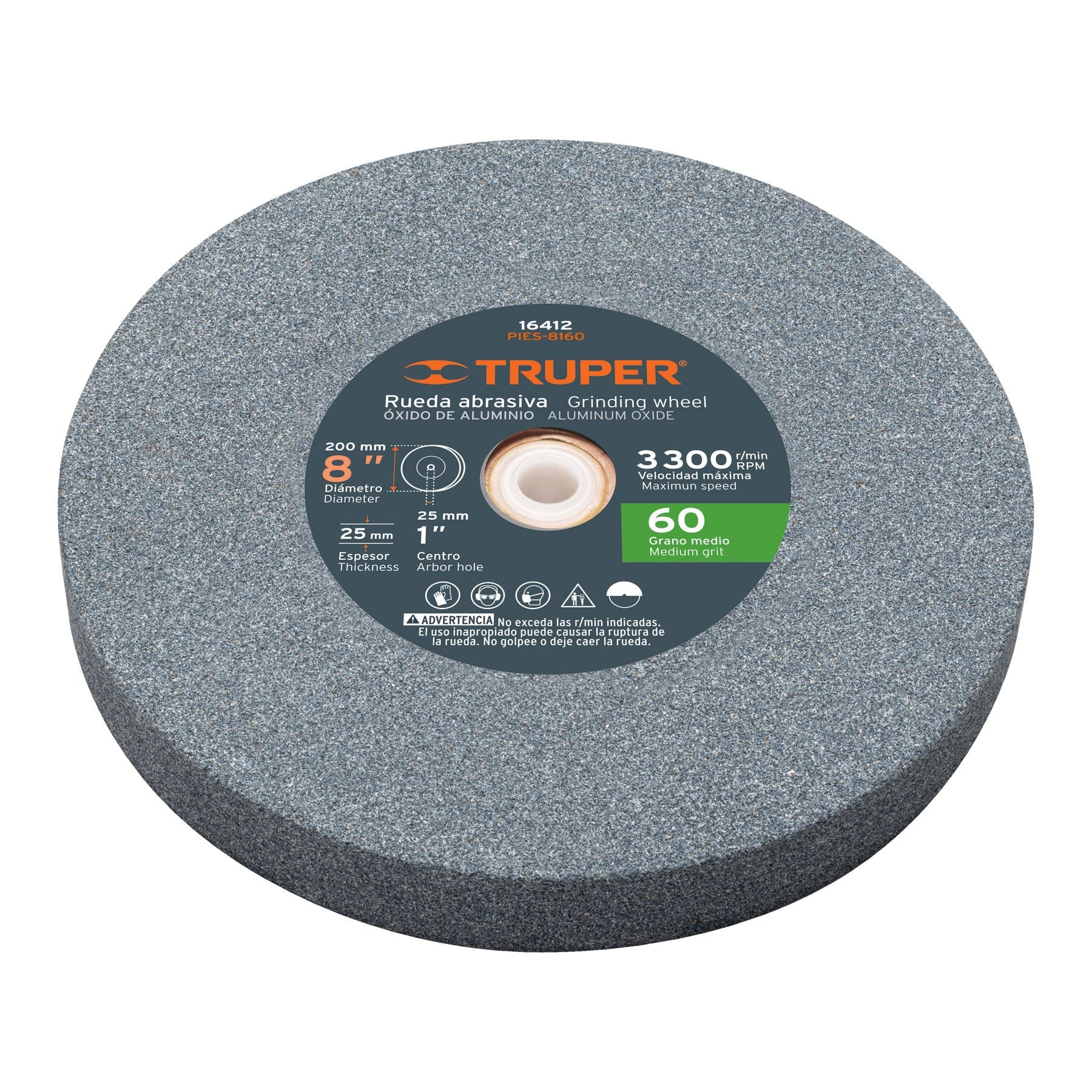 Rueda abrasiva p/esmeril 8"x25mm, óxido aluminio, grano 60