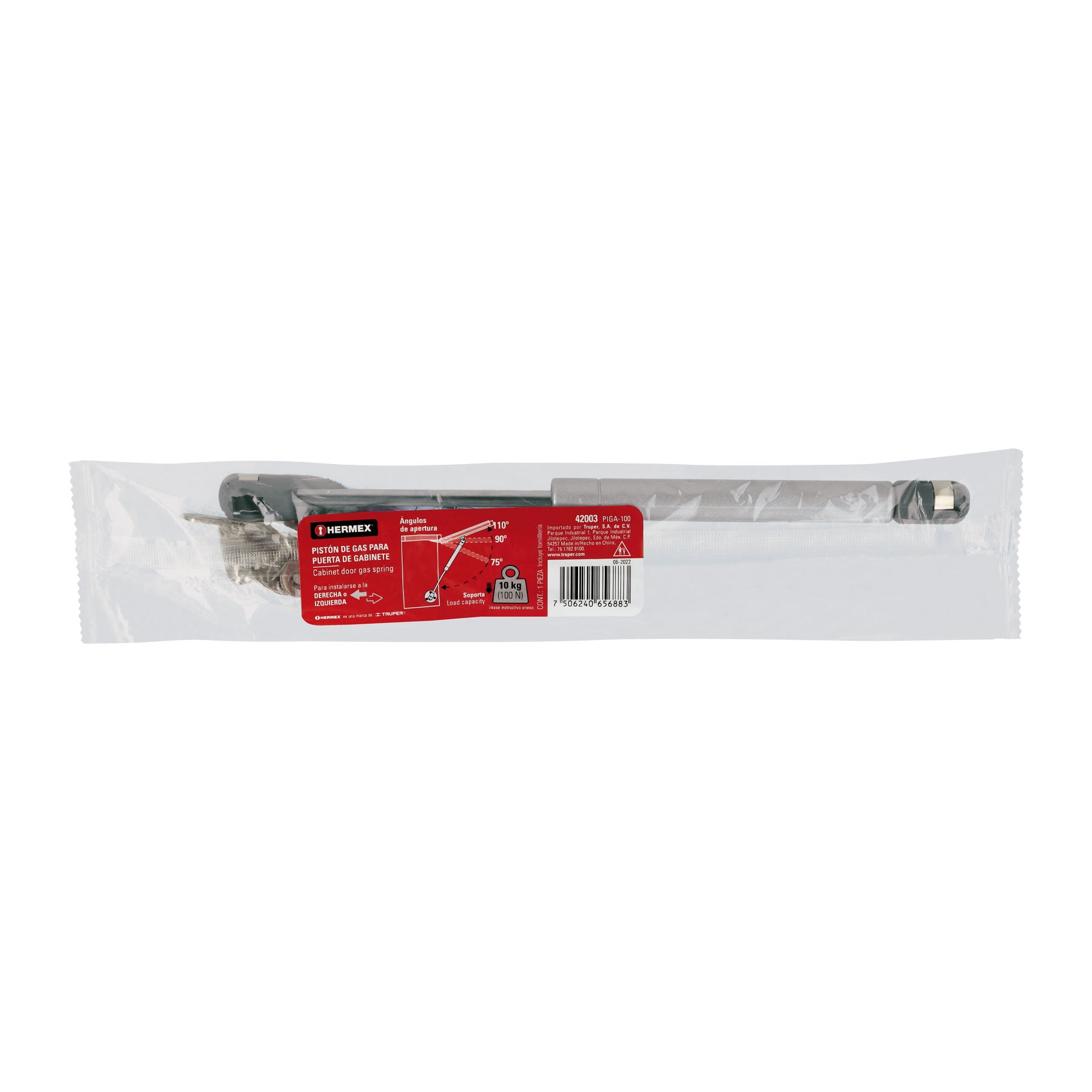 Pistón a gas con capacidad de 100 N / 10 kg, HERMEX
