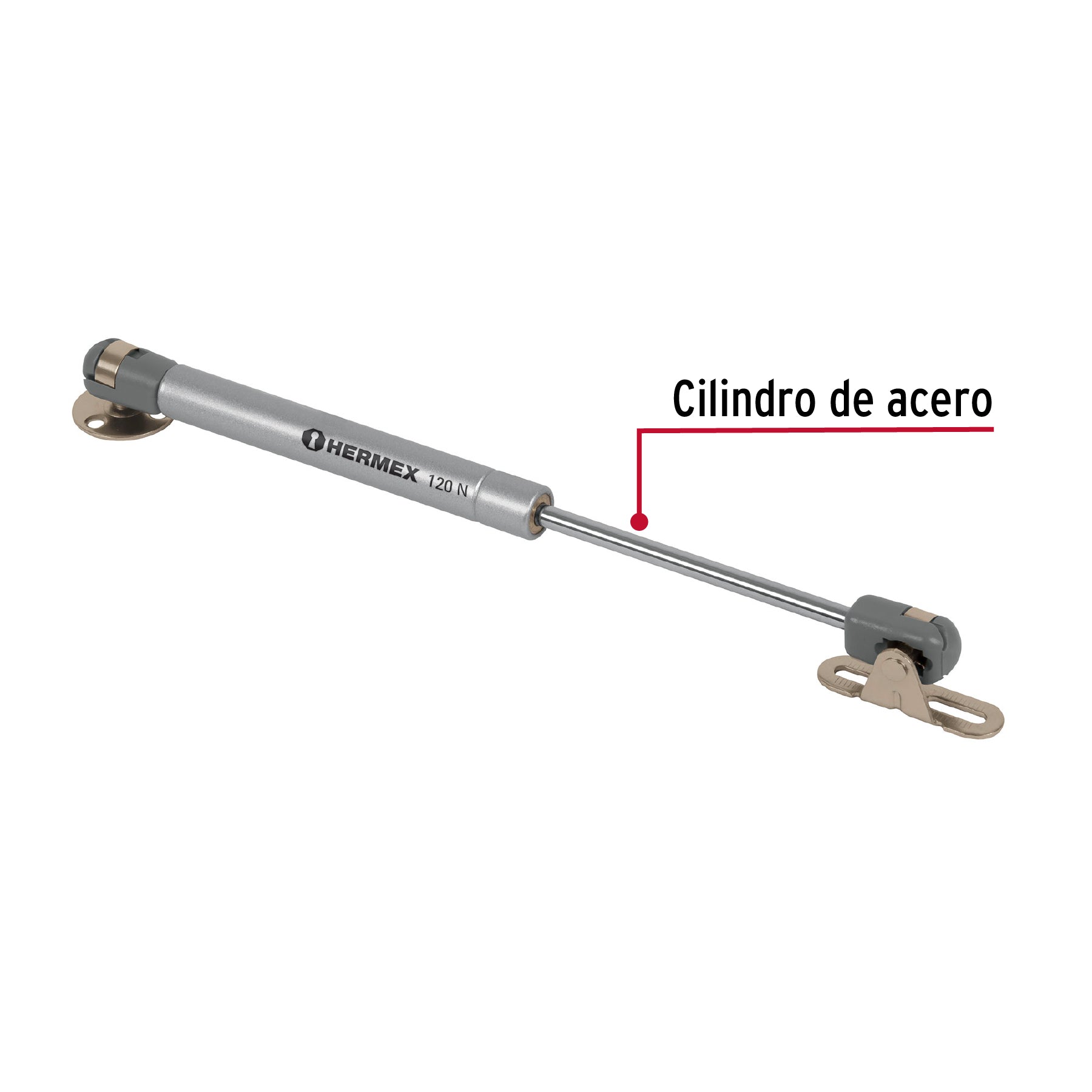 Pistón a gas con capacidad de 120 N / 12 kg, HERMEX