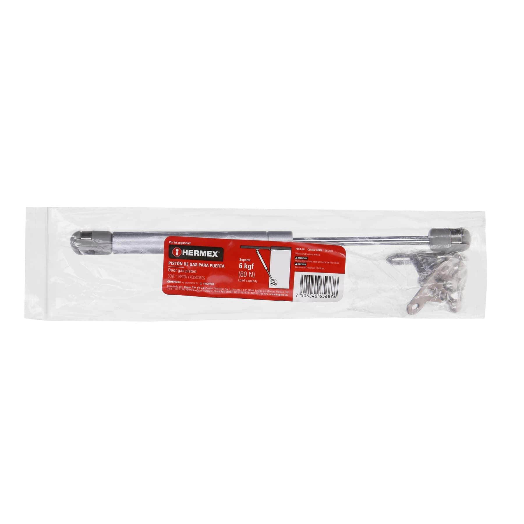 Pistón a gas con capacidad de 60 N / 6 kg, HERMEX