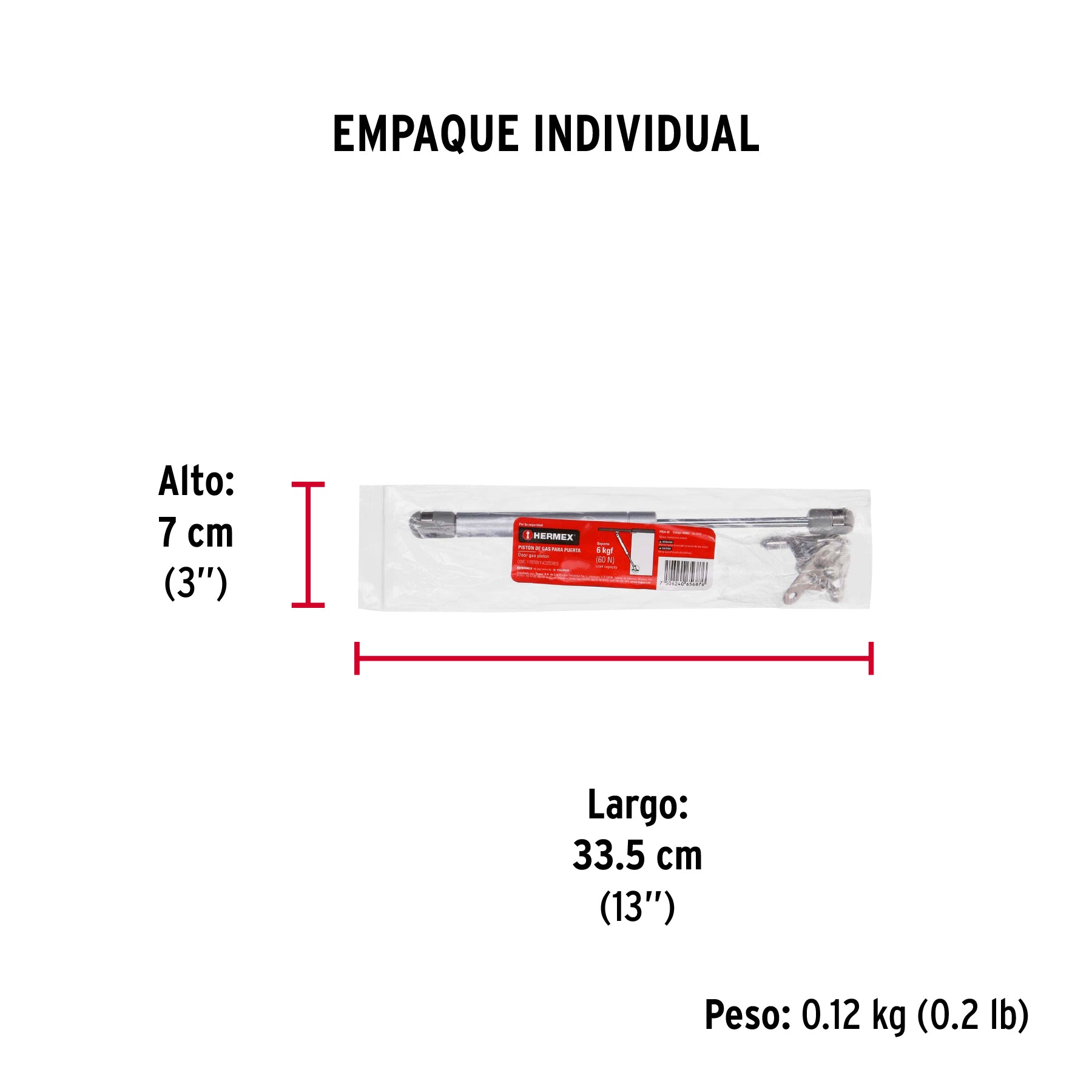 Pistón a gas con capacidad de 60 N / 6 kg, HERMEX - Empaque