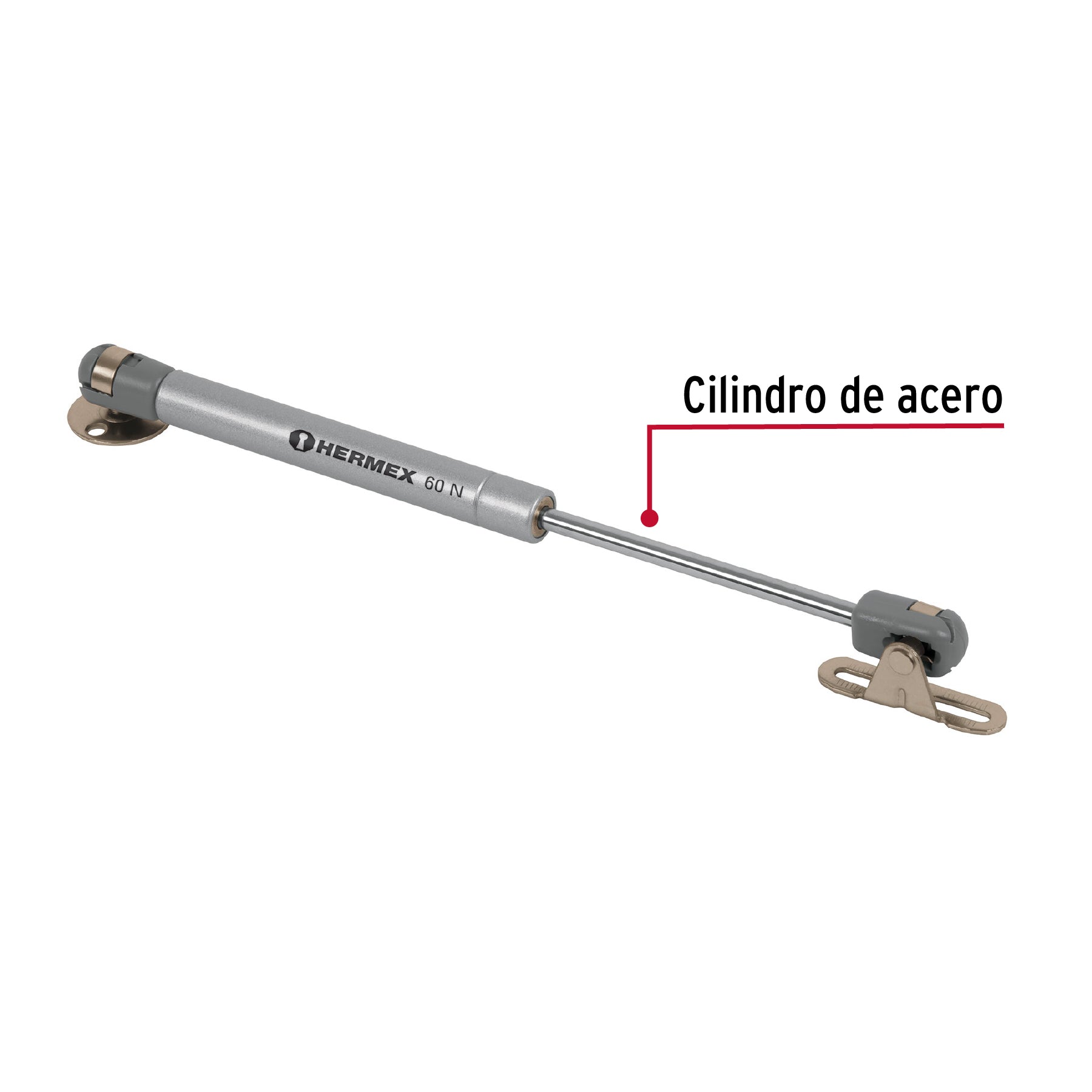 Pistón a gas con capacidad de 60 N / 6 kg, HERMEX
