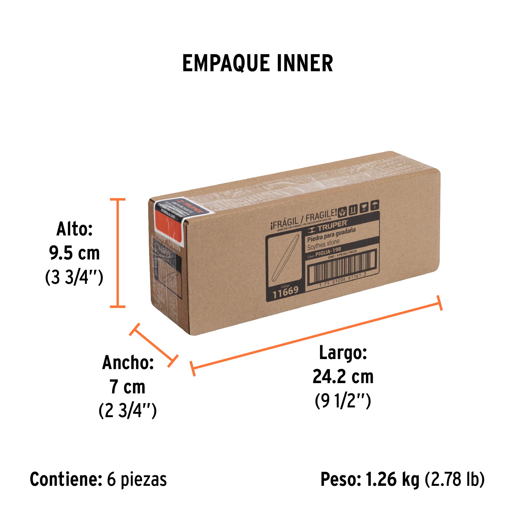Piedra para afilar guadaña, grano 120, TRUPER - Empaque