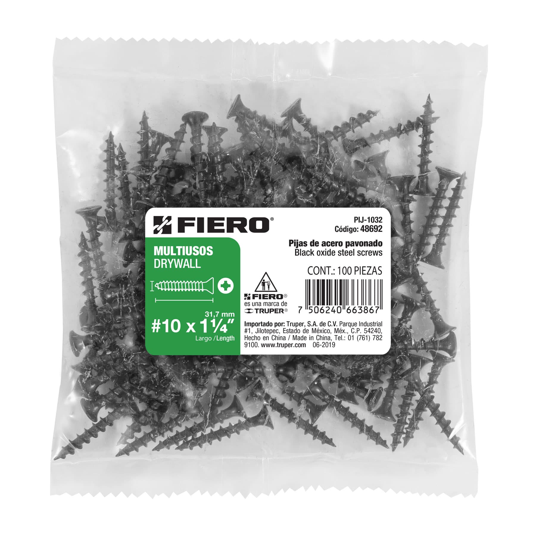 100 pijas 10 x 1-1/4"cabeza plana phillips multiusos