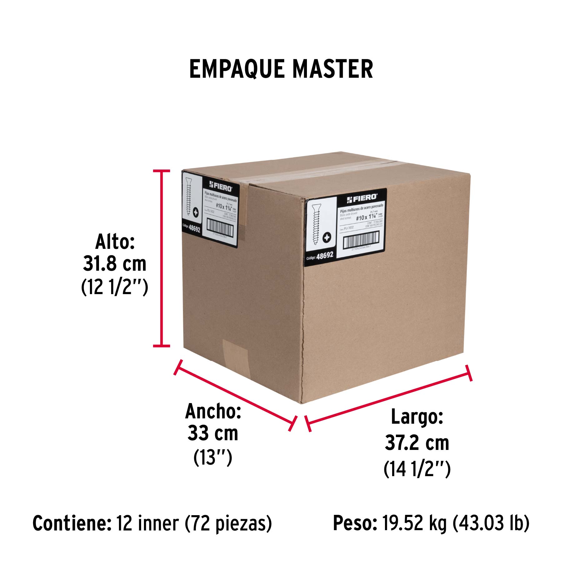 100 pijas 10 x 1-1/4"cabeza plana phillips multiusos - Empaque