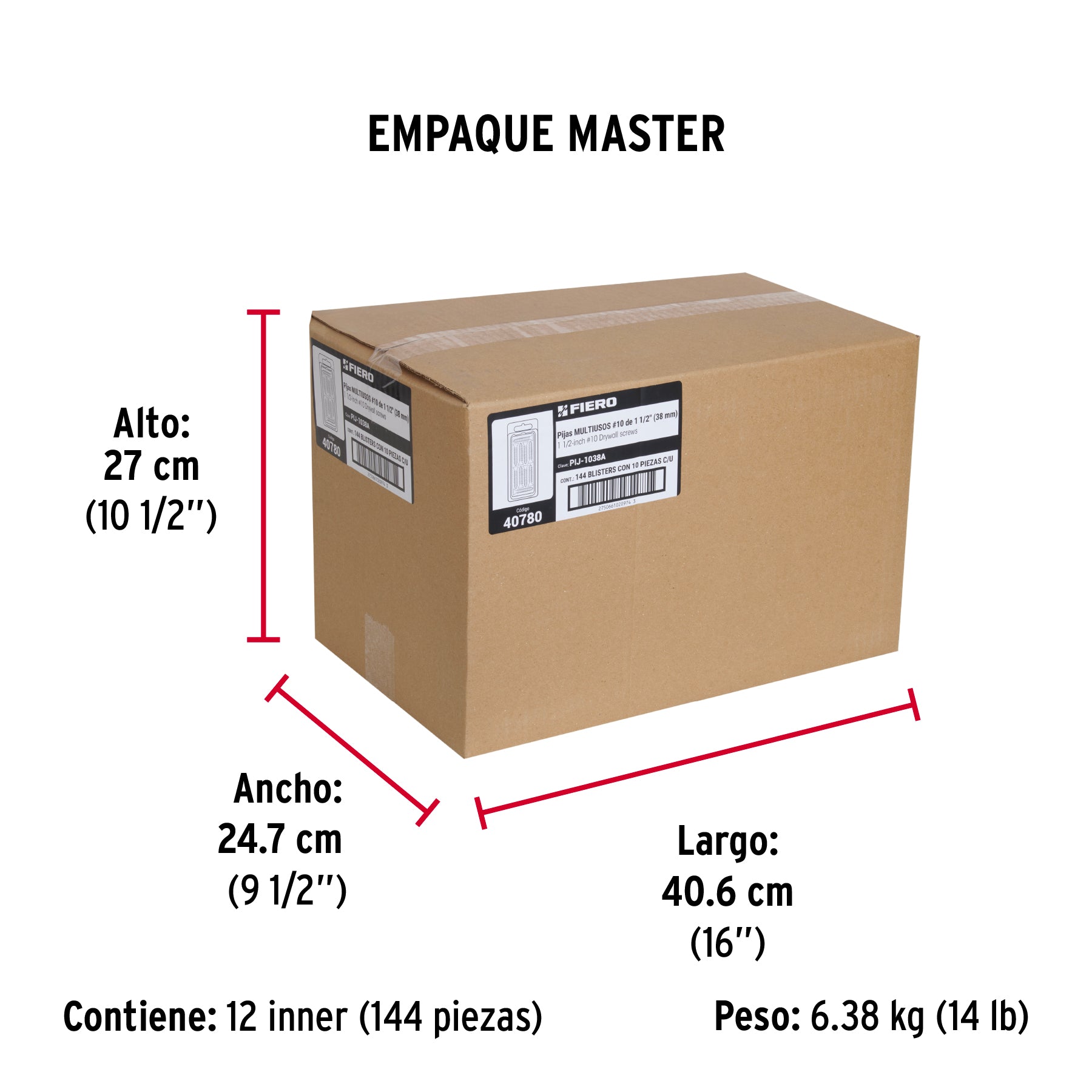 Blíster 10 pijas 10 x 1-1/2"cabeza plana phillips multiusos - Empaque
