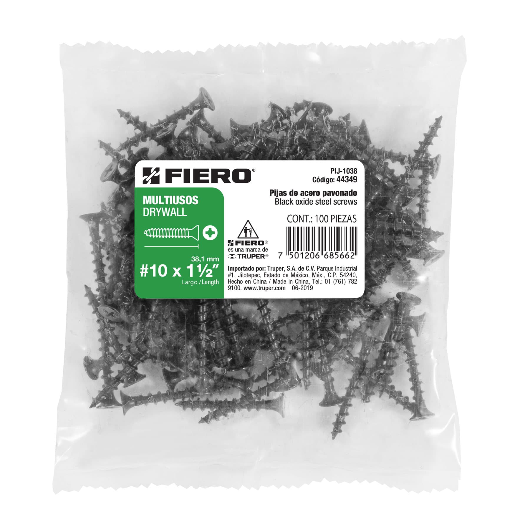 100 pijas 10 x 1-1/2"cabeza plana phillips multiusos