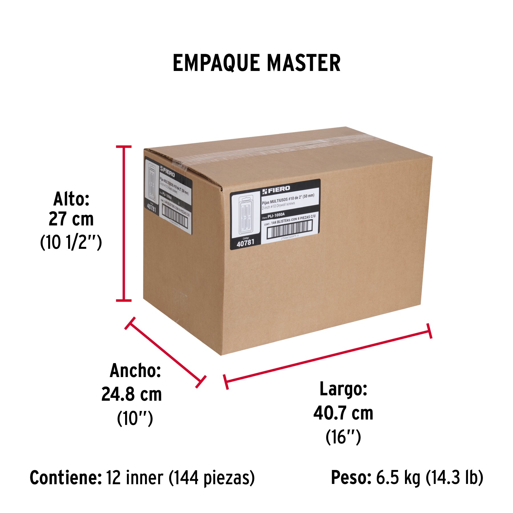 Blíster 8 pijas 10 x 2" cabeza plana phillips multiusos - Empaque