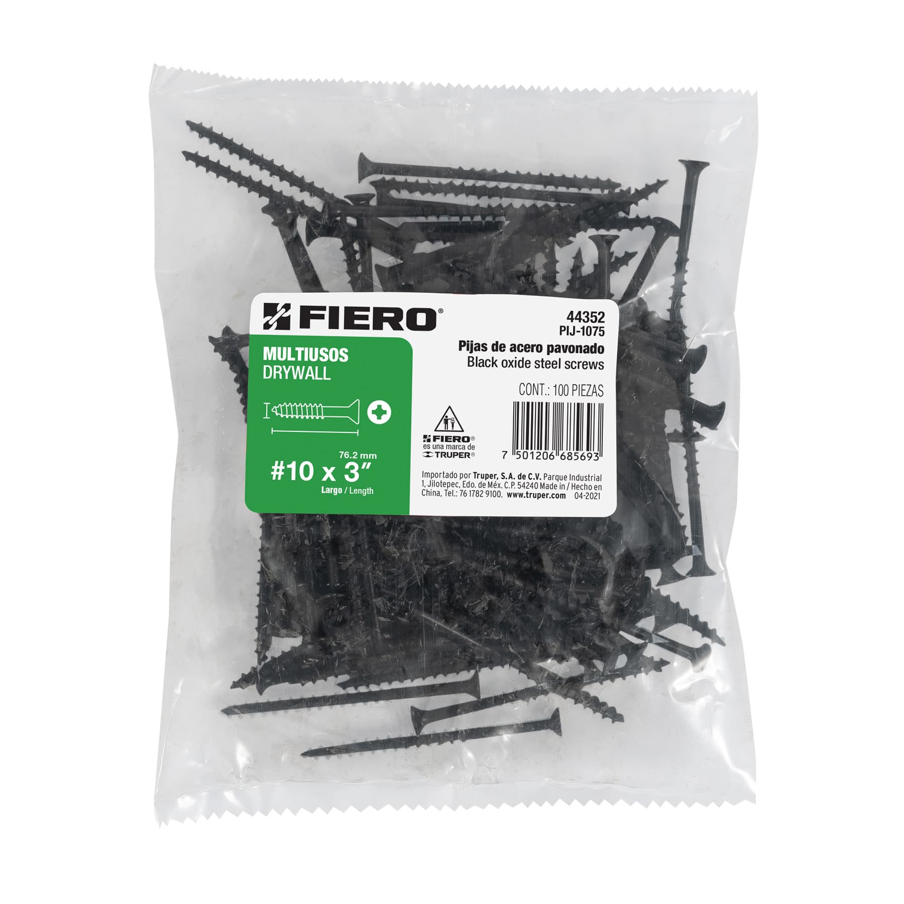 100 pijas 10 x 3"cabeza plana phillips multiusos
