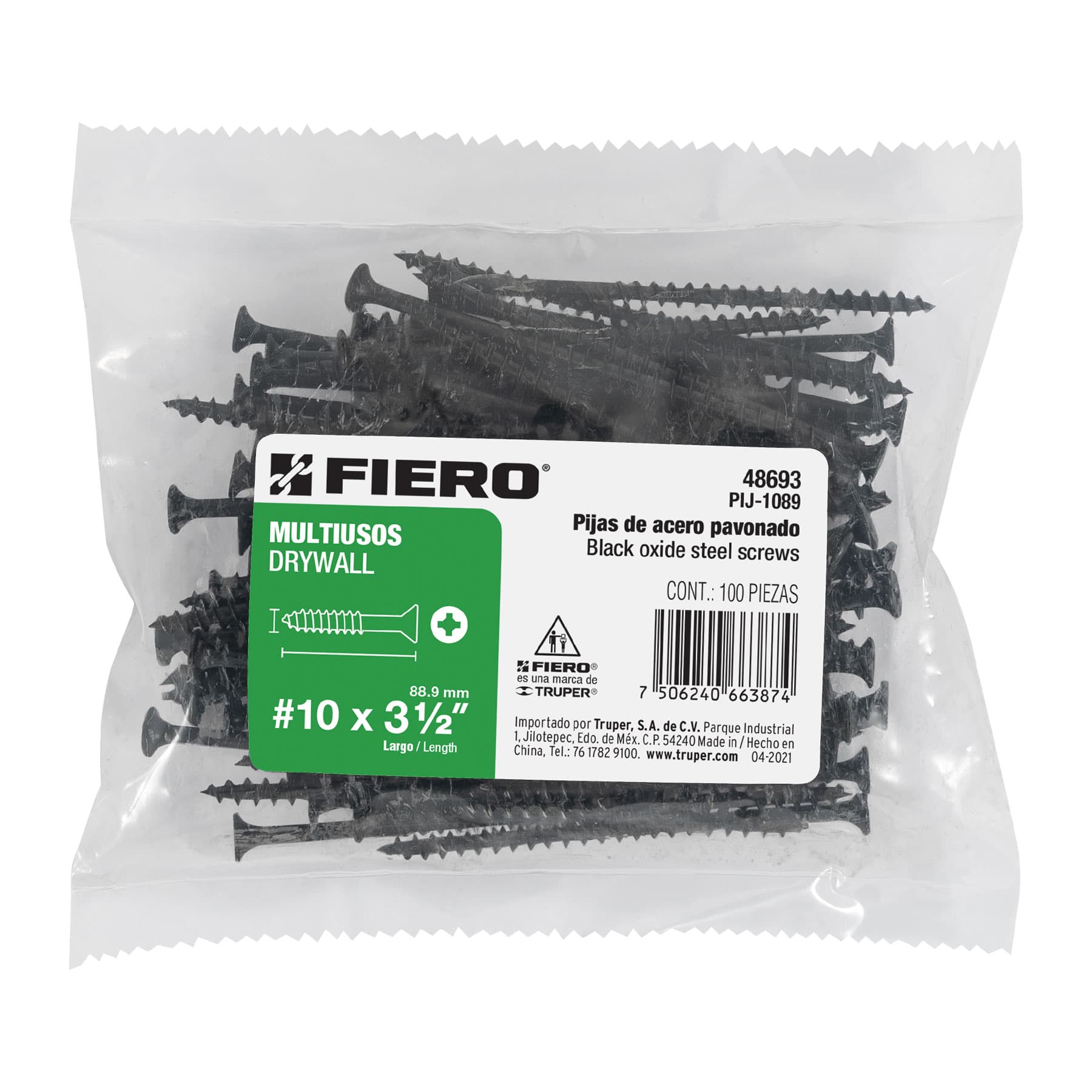 100 pijas 10 x 3-1/2"cabeza plana phillips multiusos