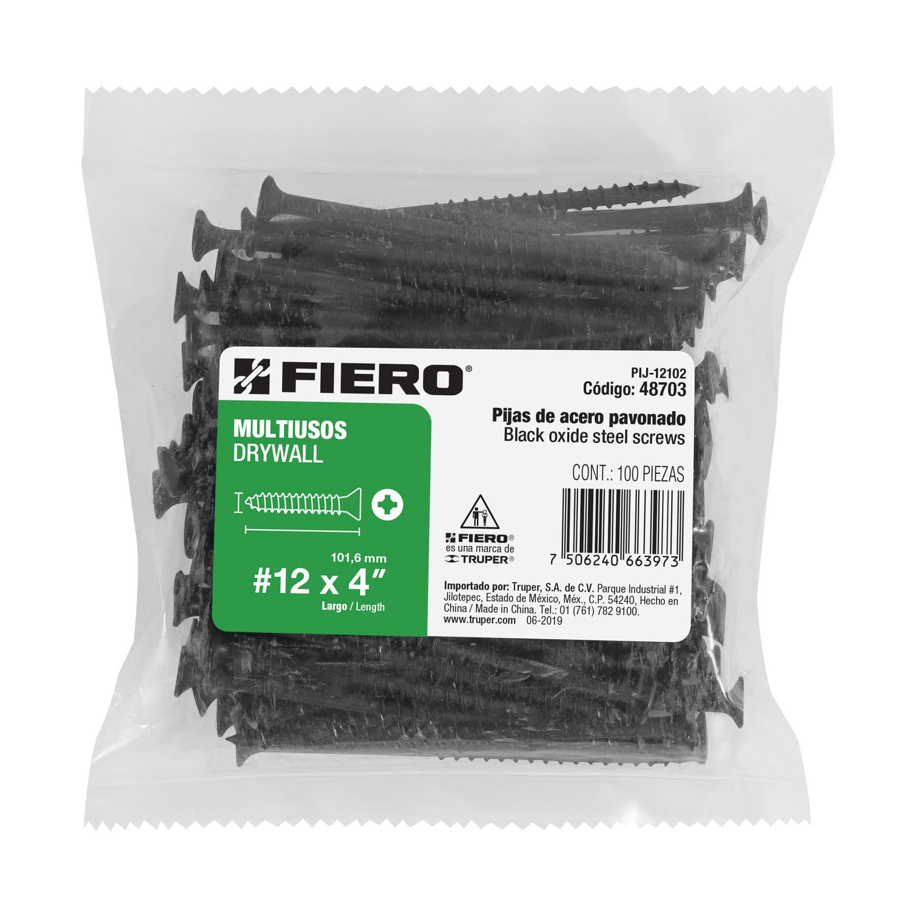 100 pijas 12 x 4"cabeza plana phillips multiusos