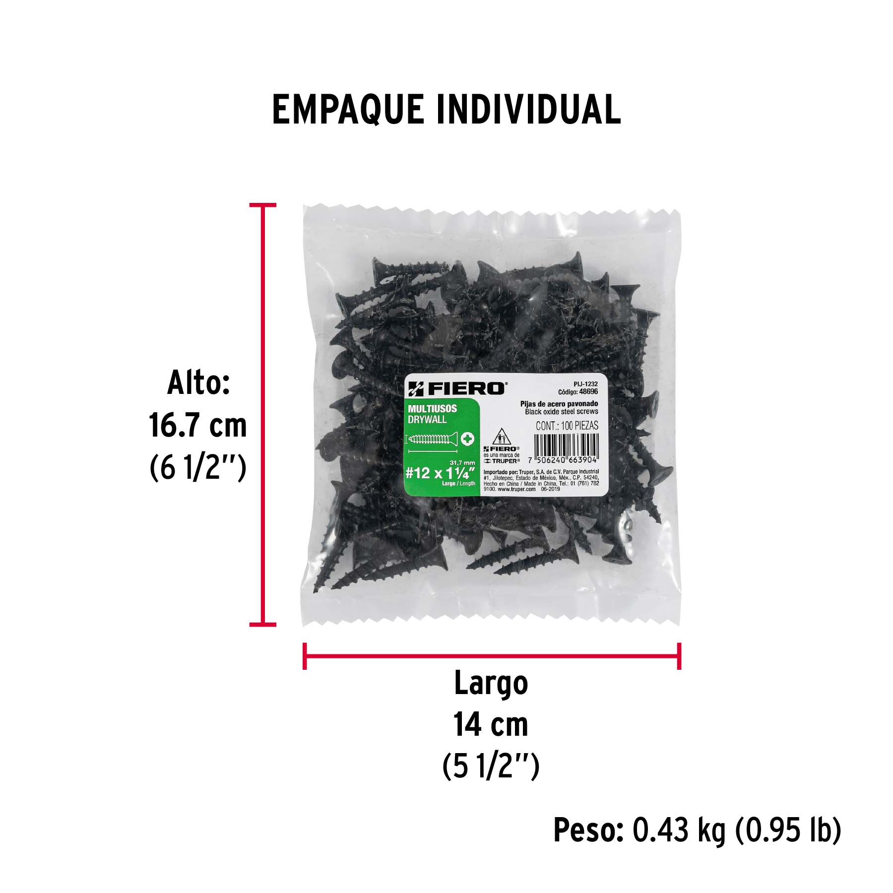 100 pijas 12 x 1-1/4"cabeza plana phillips multiusos - Empaque