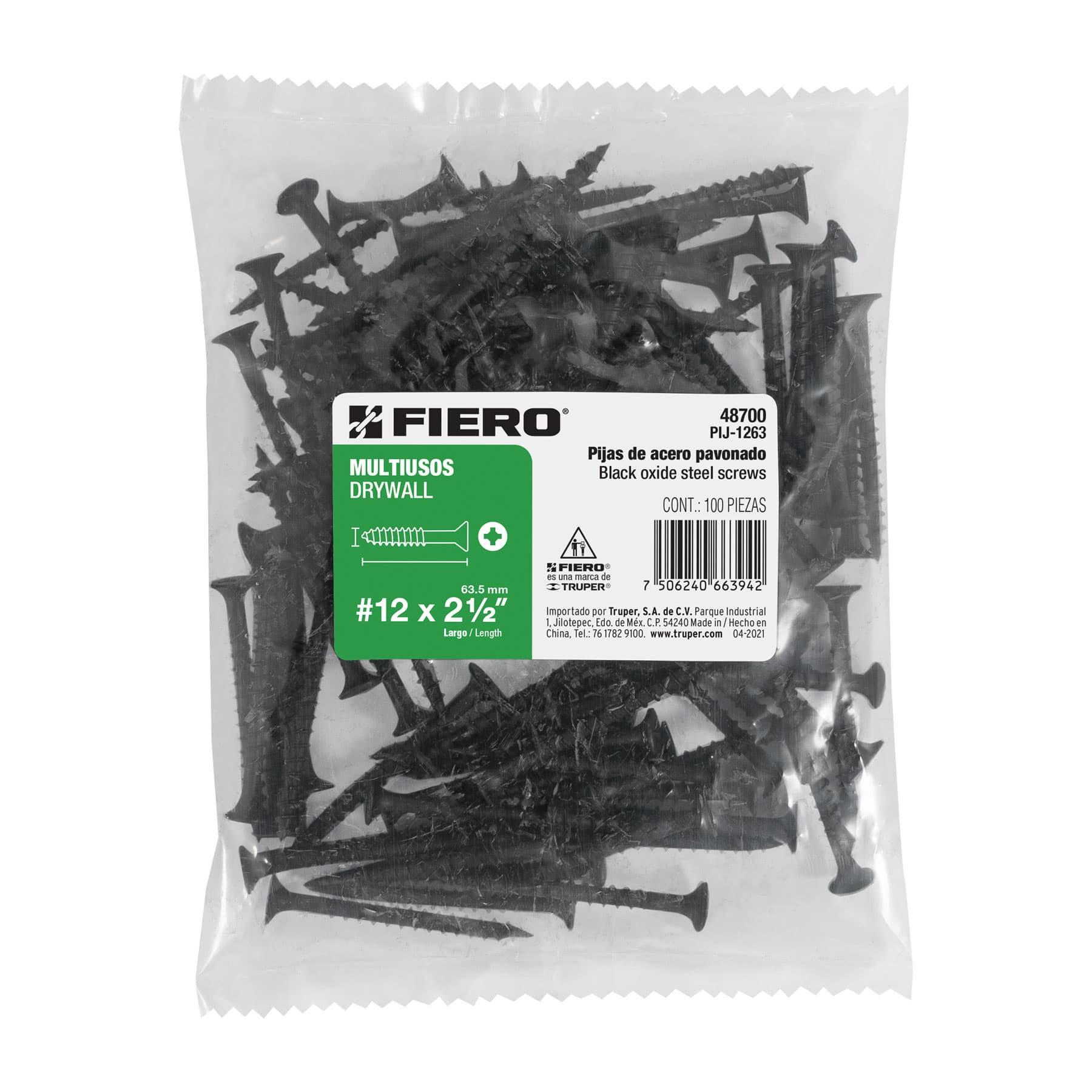 100 pijas 12 x 2-1/2"cabeza plana phillips multiusos