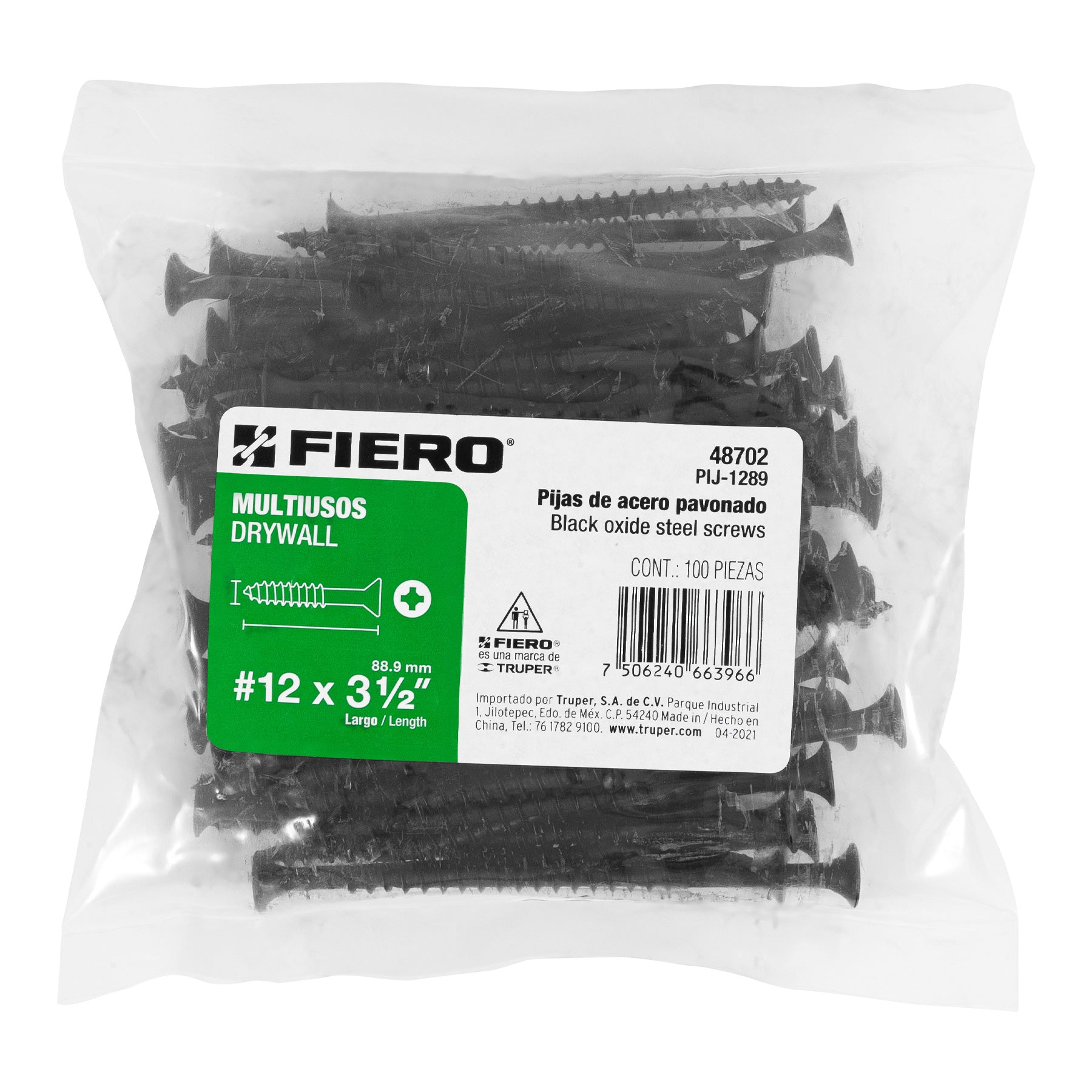 100 pijas 12 x 3-1/2"cabeza plana phillips multiusos