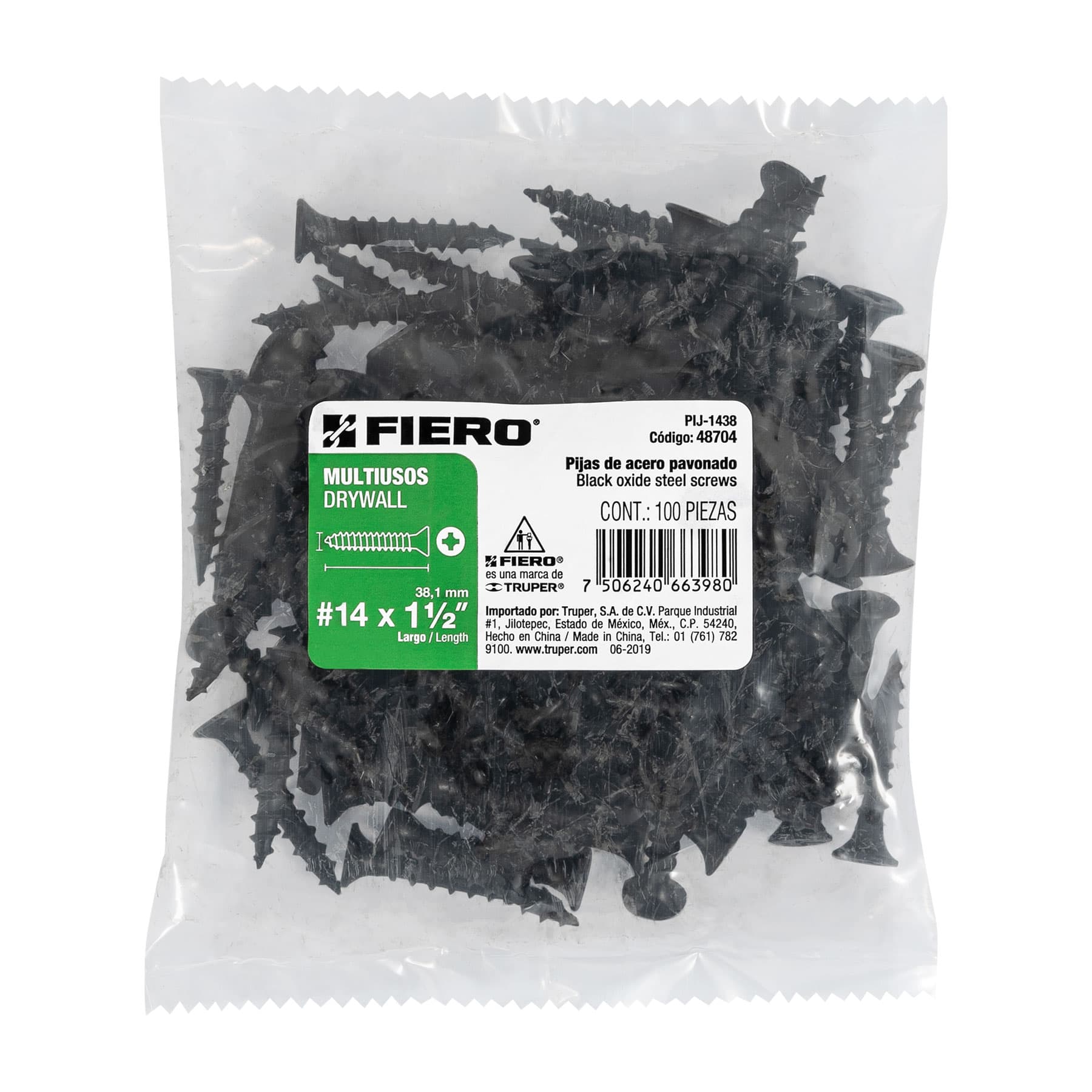 100 pijas 14 x 1-1/2"cabeza plana phillips multiusos