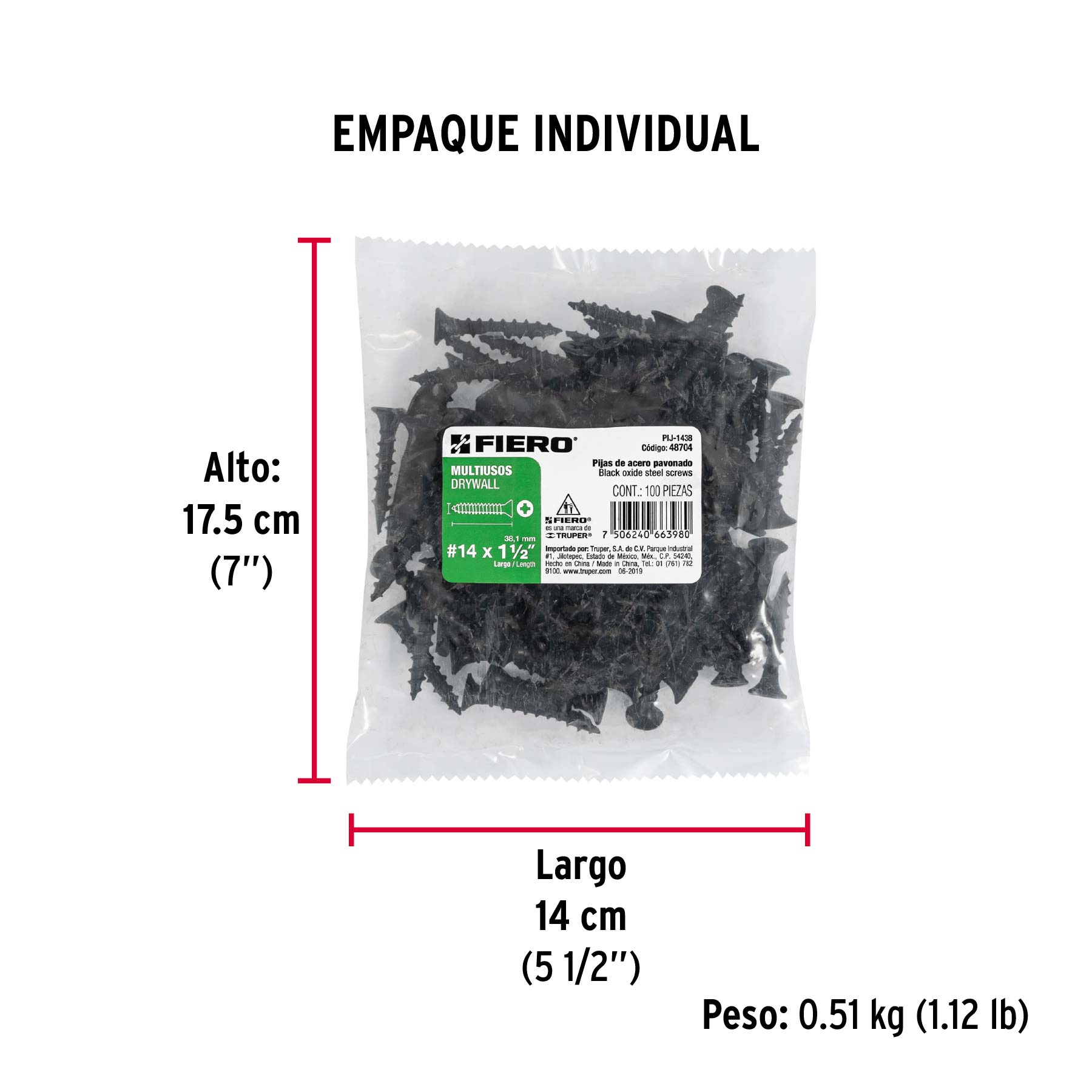 100 pijas 14 x 1-1/2"cabeza plana phillips multiusos - Empaque