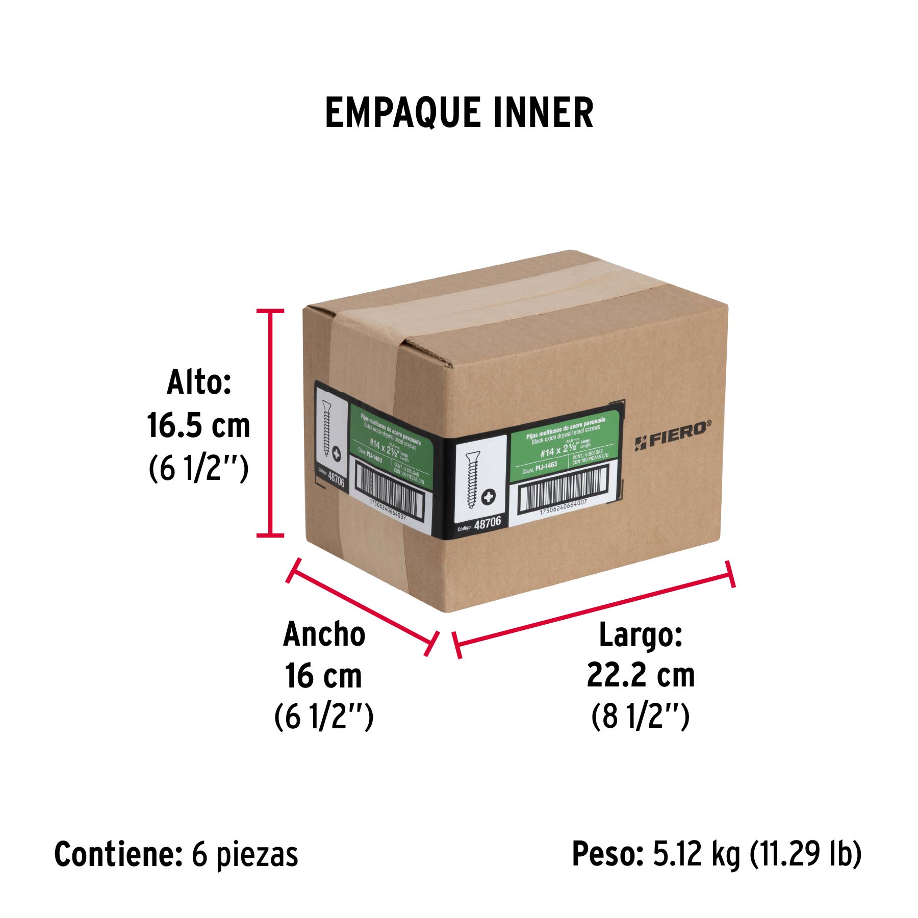 100 pijas 14 x 2-1/2"cabeza plana phillips multiusos - Empaque