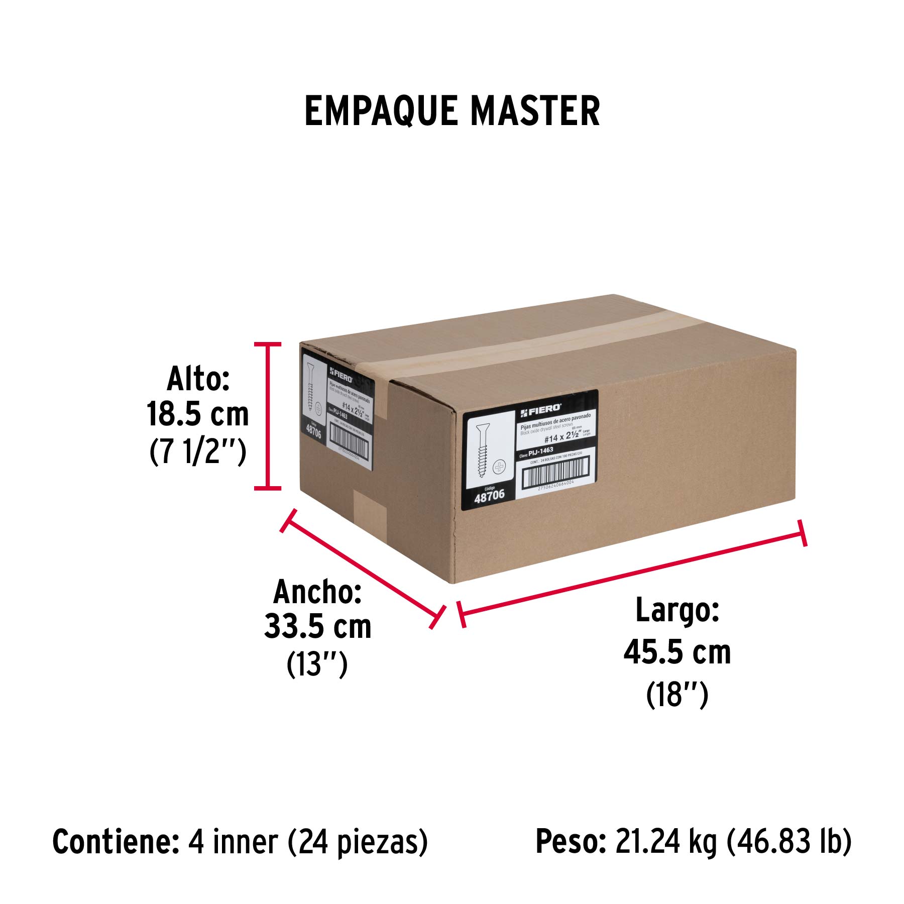 100 pijas 14 x 2-1/2"cabeza plana phillips multiusos - Empaque