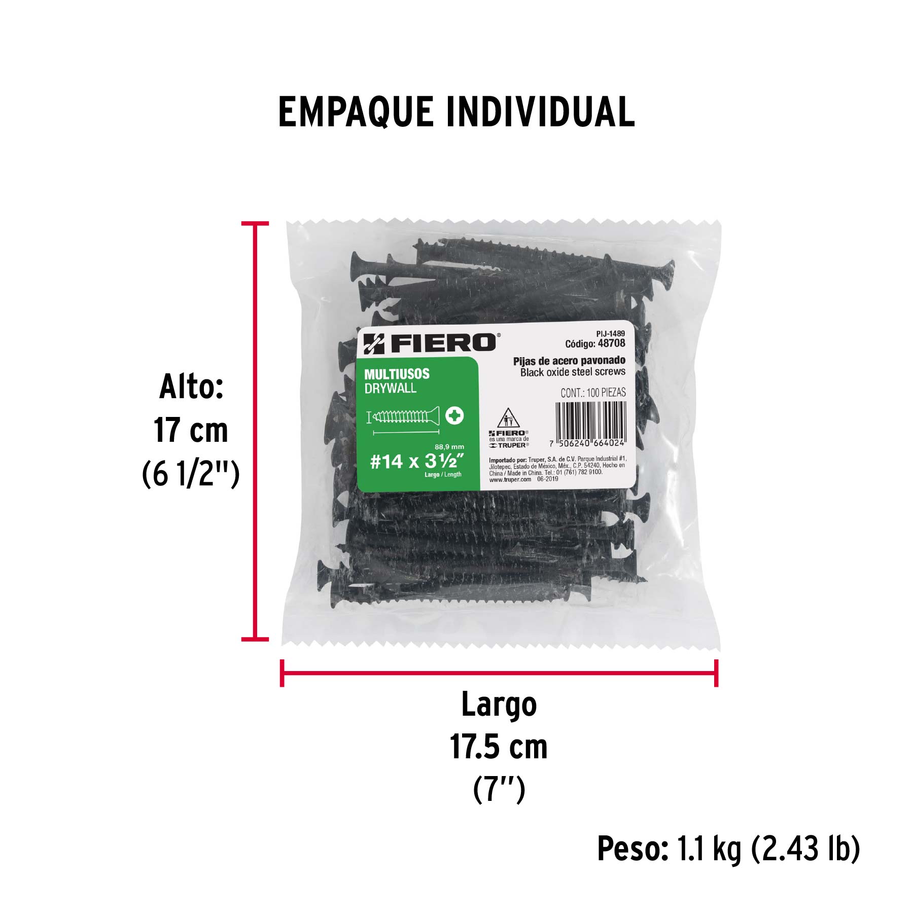 100 pijas 14x 3-1/2"cabeza plana phillips multiusos - Empaque