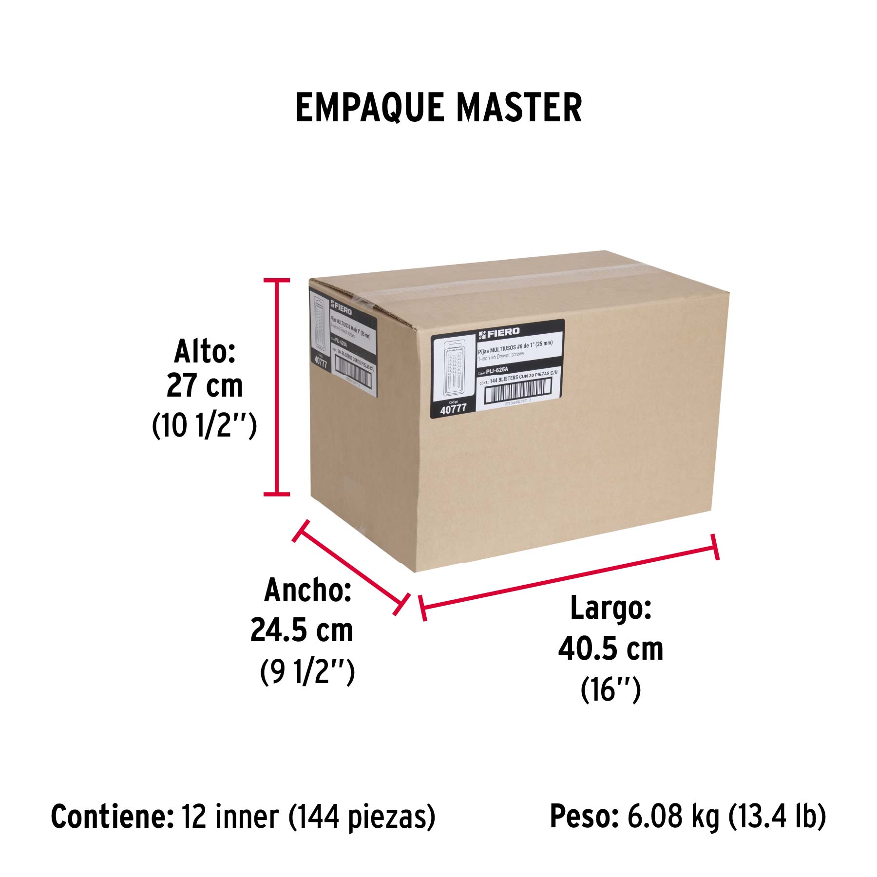 Blíster 20 pijas 6 x 1" cabeza plana phillips multiusos - Empaque