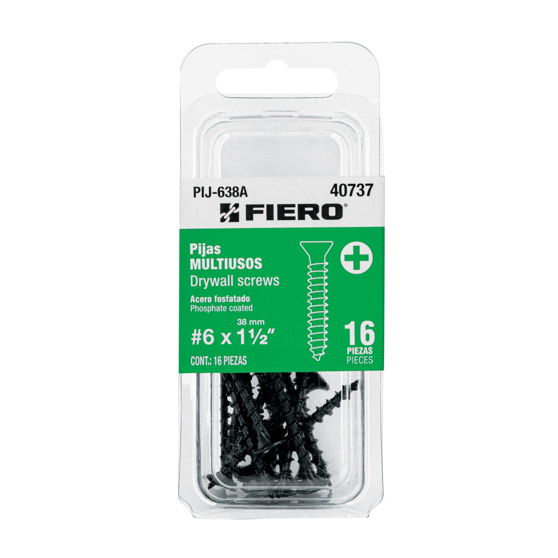 Blíster 16 pijas 6 x 1-1/2"cabeza plana phillips multiusos