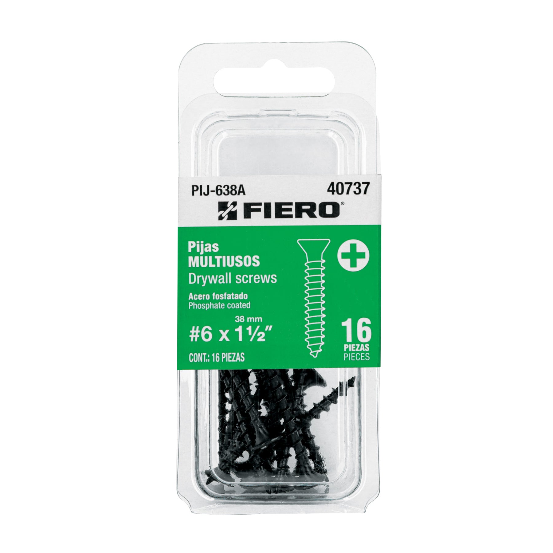 Blíster 16 pijas 6 x 1-1/2"cabeza plana phillips multiusos