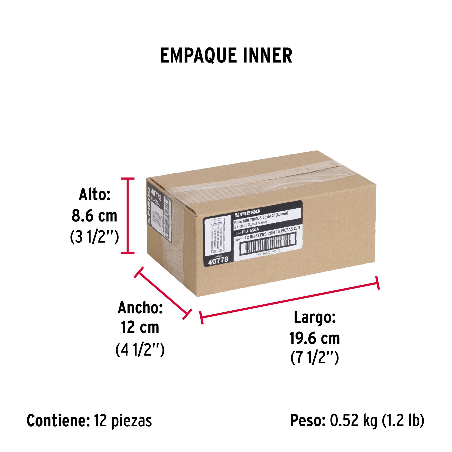 Blíster 13 pijas 6 x 2" cabeza plana phillips multiusos - Empaque
