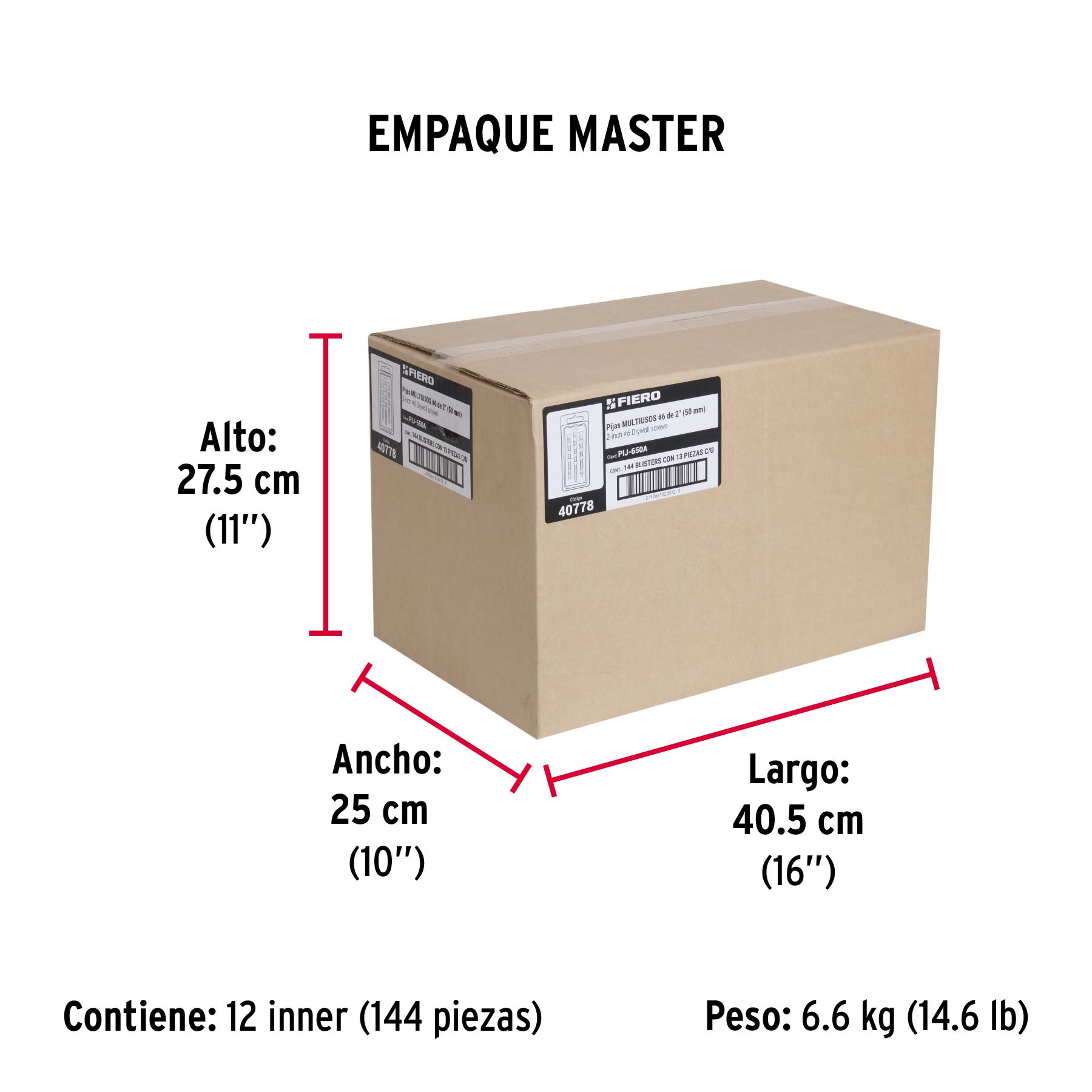 Blíster 13 pijas 6 x 2" cabeza plana phillips multiusos - Empaque