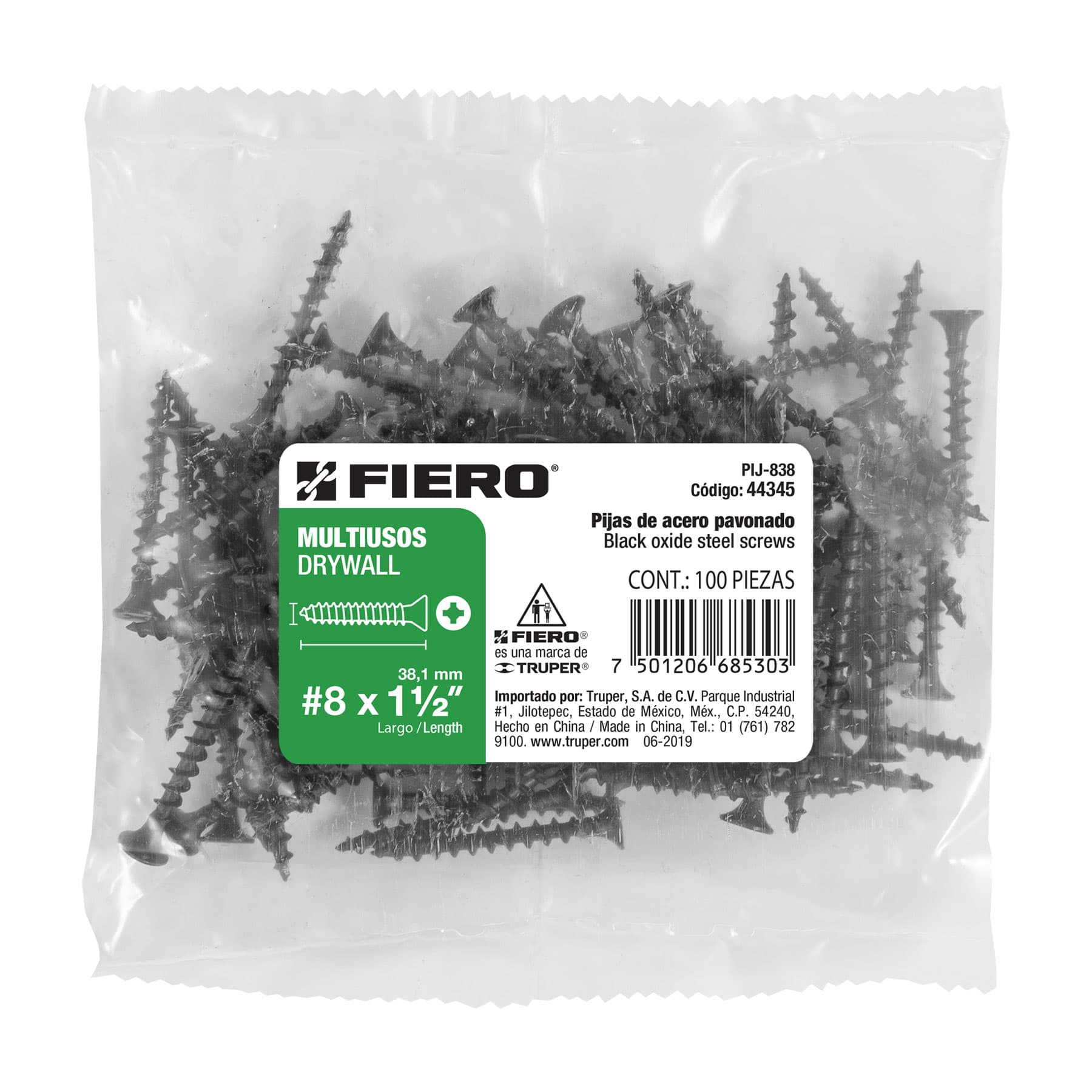 100 pijas 8 x 1-1/2"cabeza plana phillips multiusos