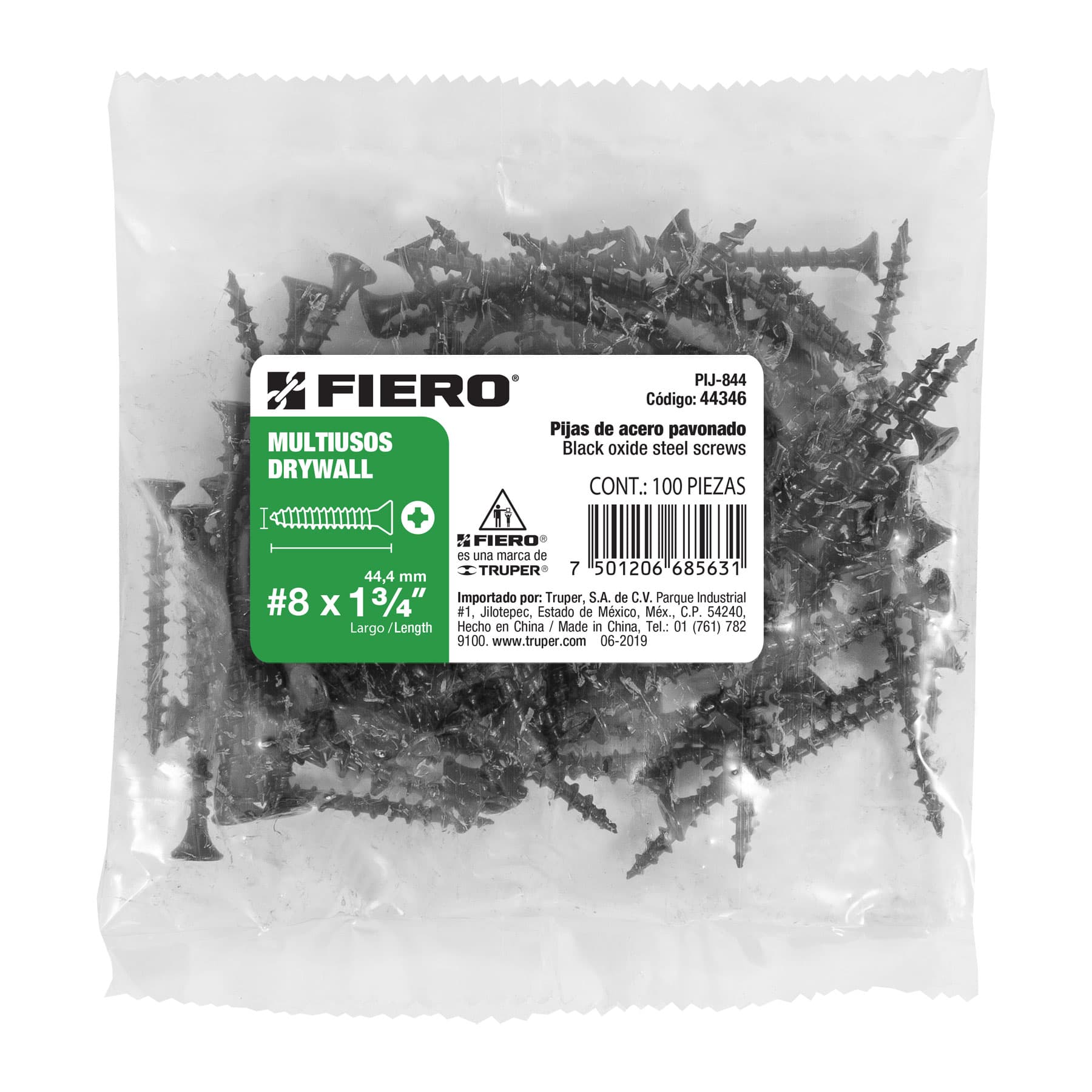 100 pijas 8 x1-3/4"cabeza plana phillips multiusos