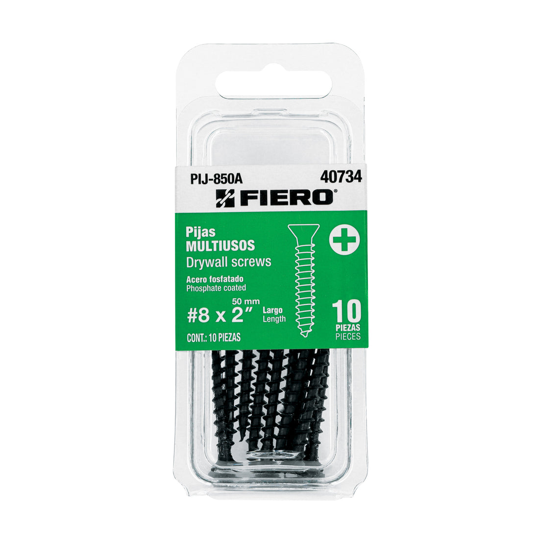 Blíster 10 pijas 8 x 2" cabeza plana phillips multiusos