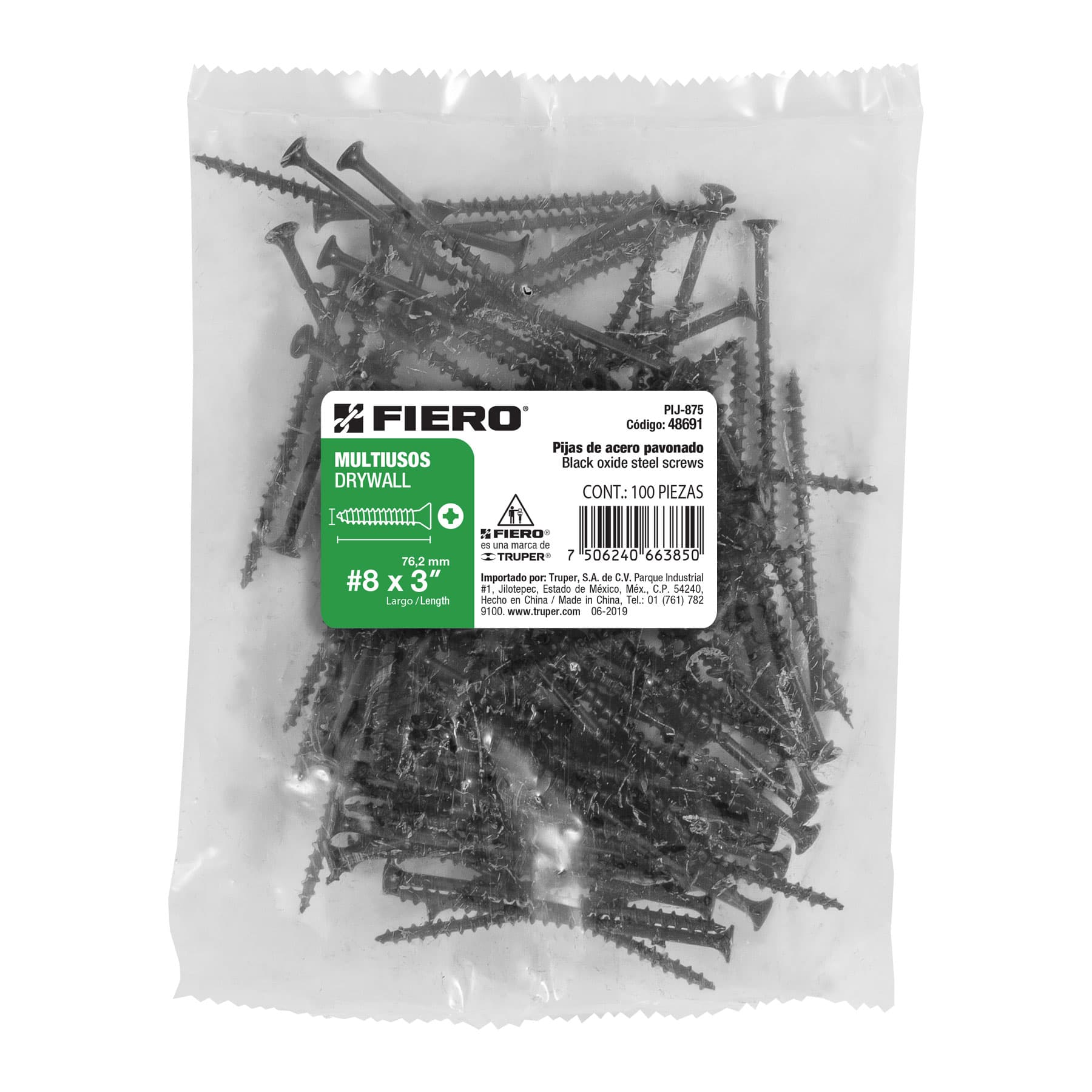 100 pijas 8 x 3" cabeza plana phillips multiusos
