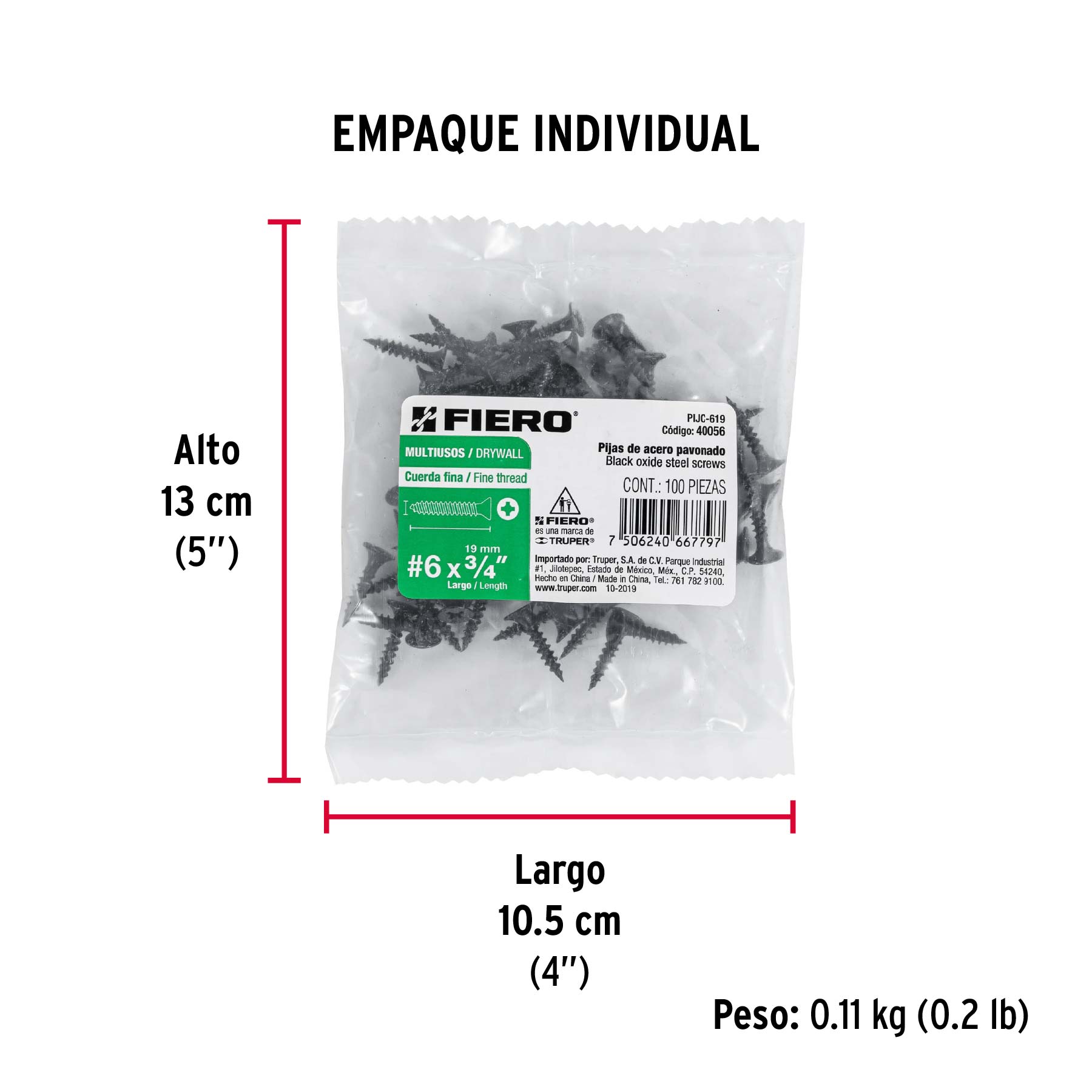 100 pijas 6x3/4"cabeza plana phillips multiusos cuerda fina - Empaque