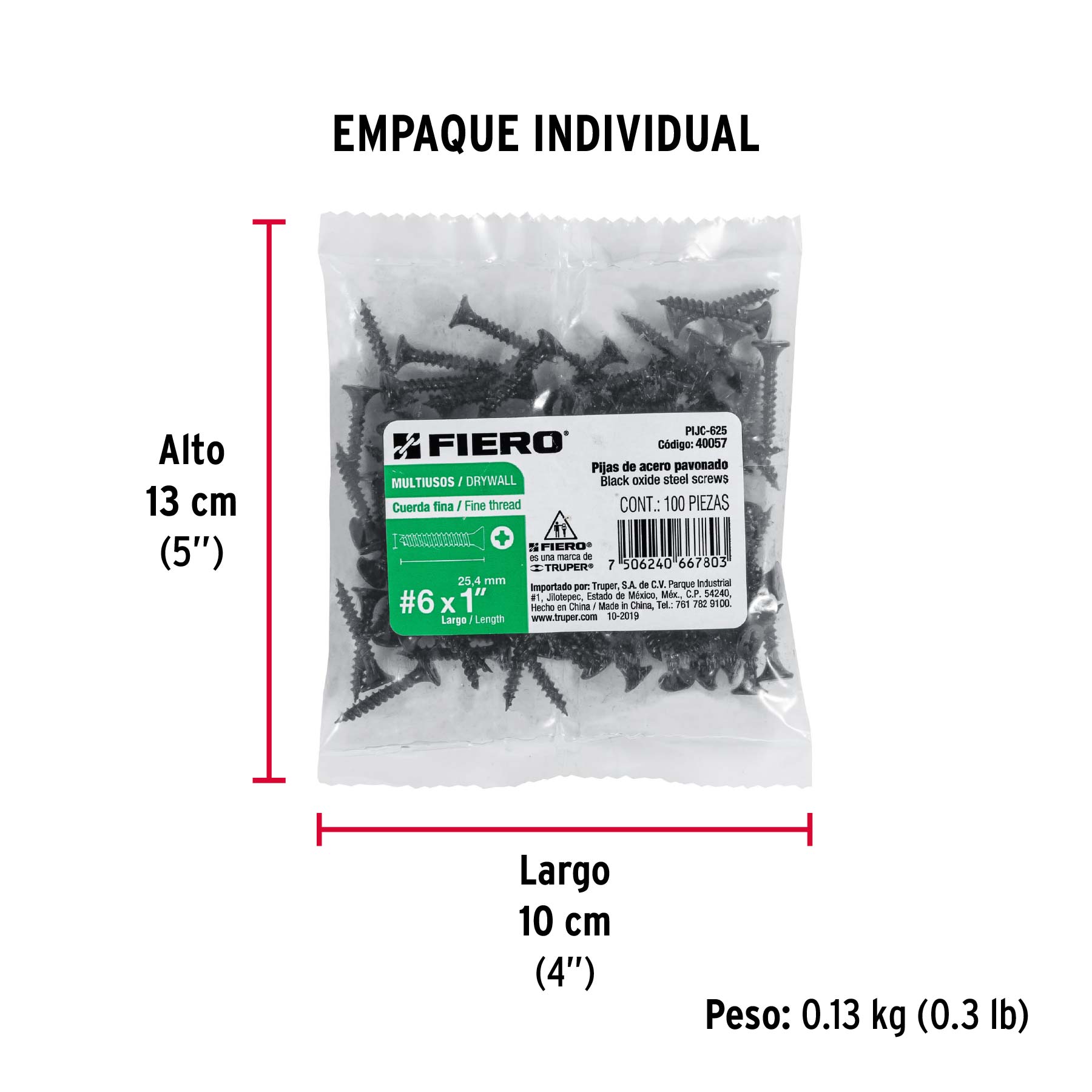 100 pijas 6 x 1"cabeza plana phillips multiusos cuerda fina - Empaque