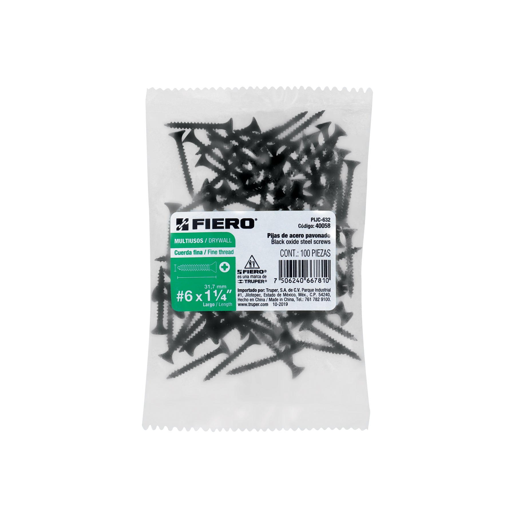 100pijas 6x1-1/4"cabeza plana phillips multiusos cuerda fina