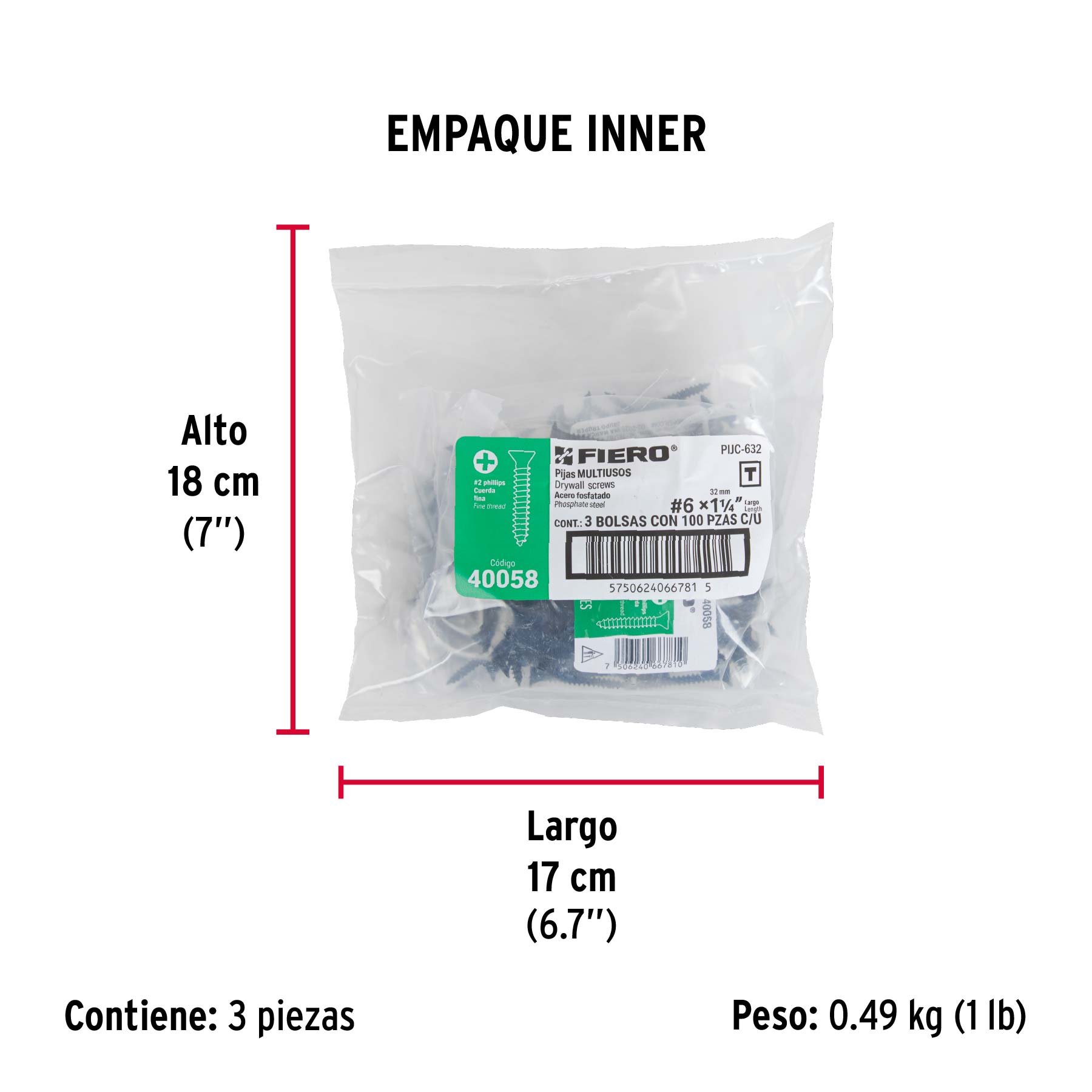 100pijas 6x1-1/4"cabeza plana phillips multiusos cuerda fina - Empaque