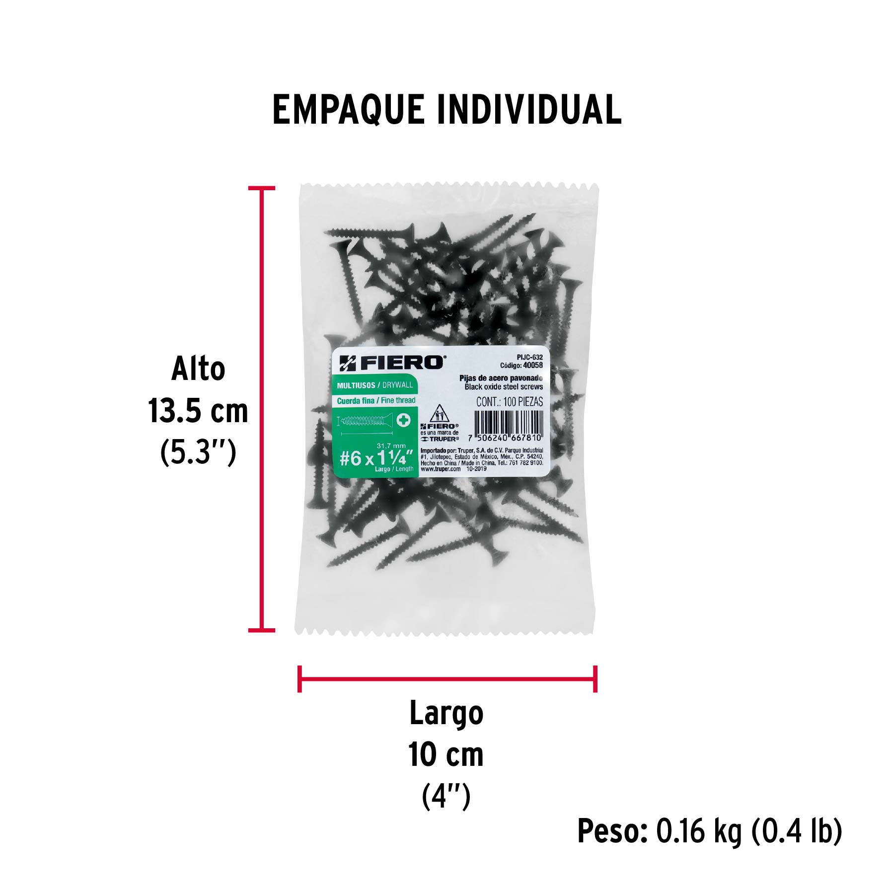 100pijas 6x1-1/4"cabeza plana phillips multiusos cuerda fina - Empaque