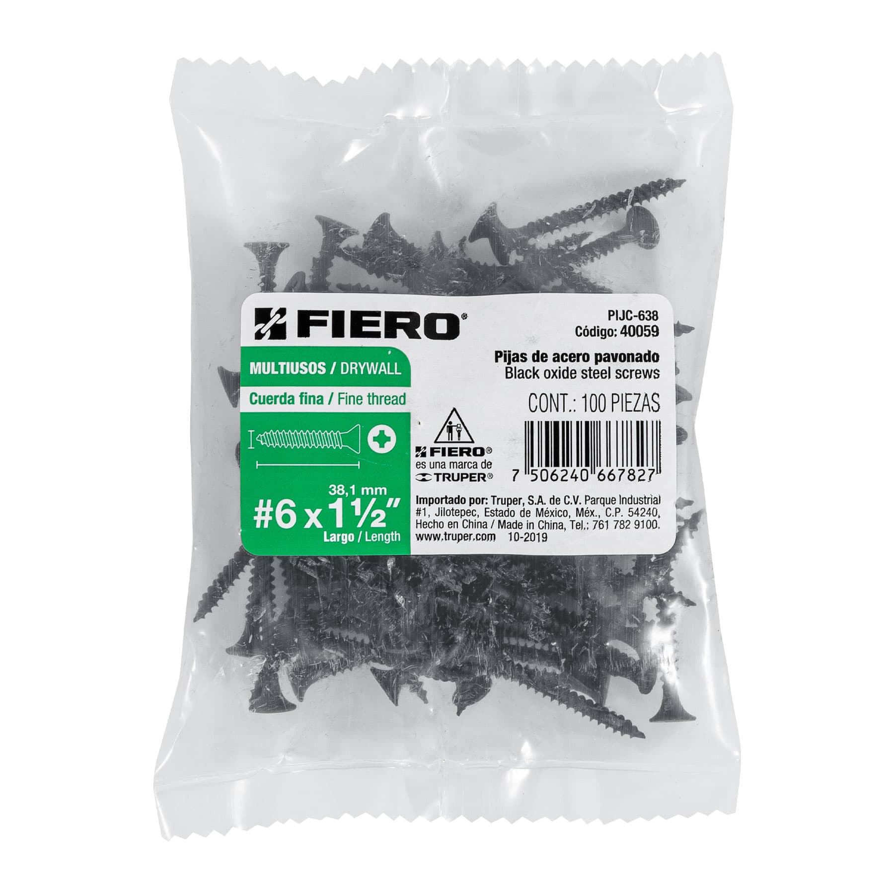100pijas 6x1-1/2"cabeza plana phillips multiusos cuerda fina
