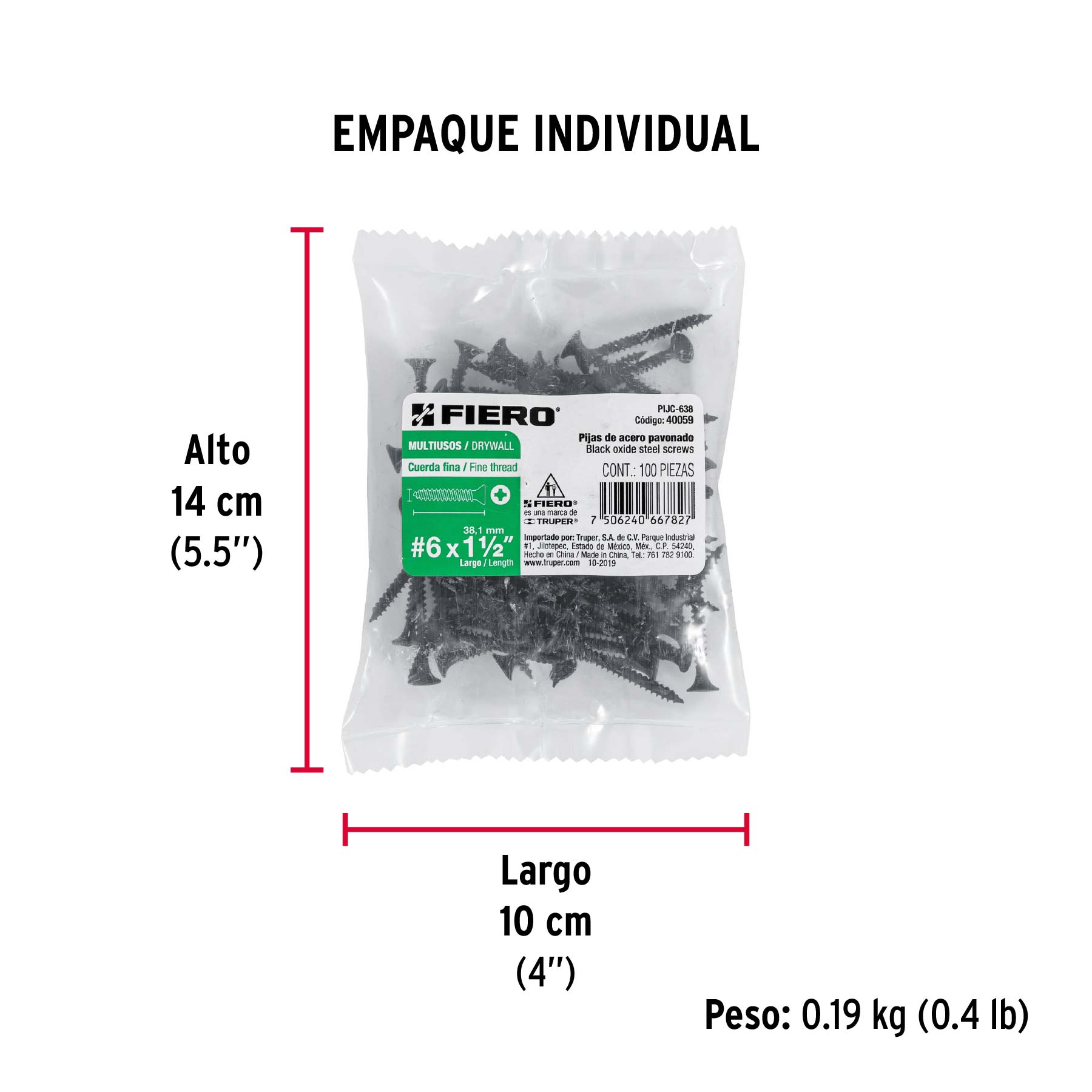 100pijas 6x1-1/2"cabeza plana phillips multiusos cuerda fina - Empaque