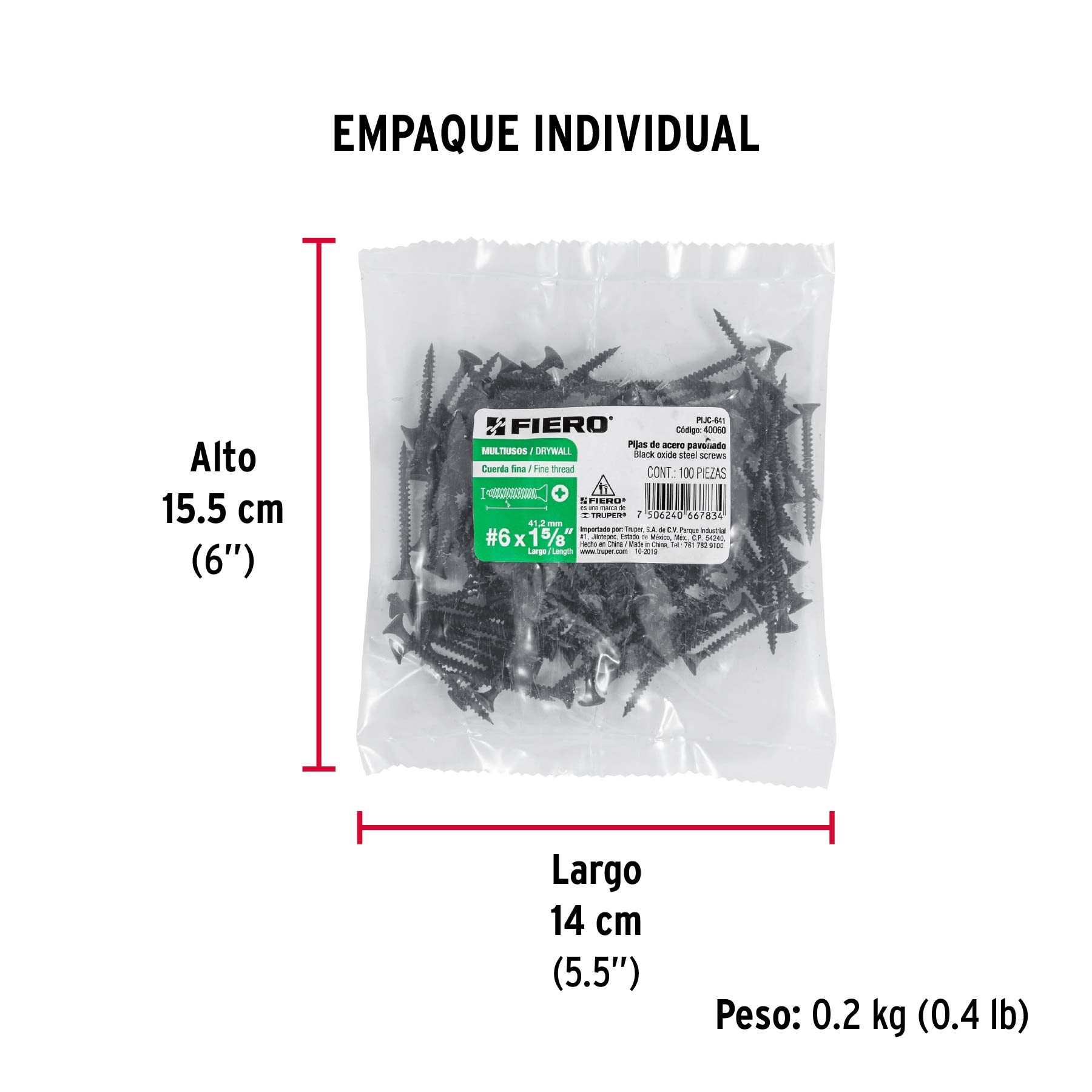 100pijas 6x1-5/8"cabeza plana phillips multiusos cuerda fina - Empaque